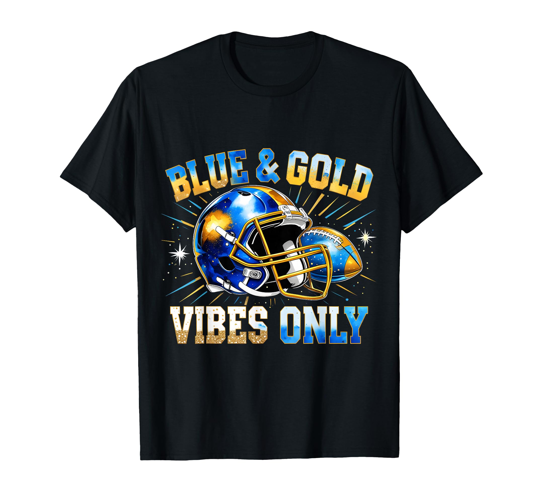Blue And Gold Vibes Only Football Fan T-Shirt - Custom Art Print Unisex - T-Shirt, Sweatshirt, Hoodie