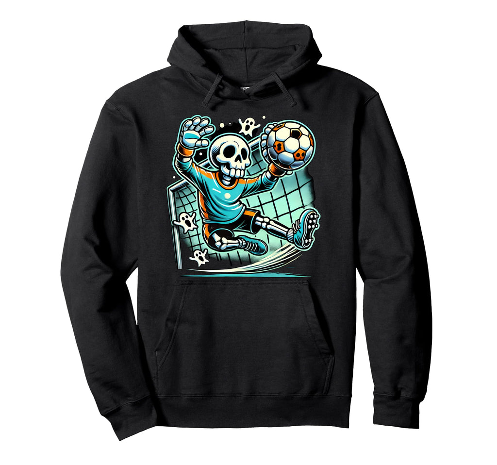 Halloween Skeleton Goalie Soccer Hoodie - Unique Graphic Unisex - T-Shirt, Sweatshirt, Hoodie