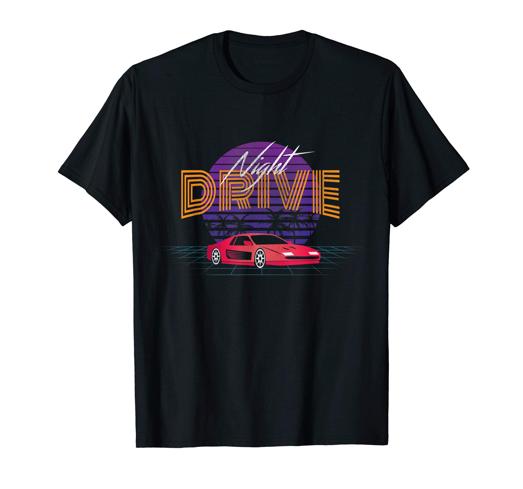 Night Drive Retrowave Synthwave Outrun T-Shirt - Unique Graphic Men Women - T-Shirt, Sweatshirt, Hoodie