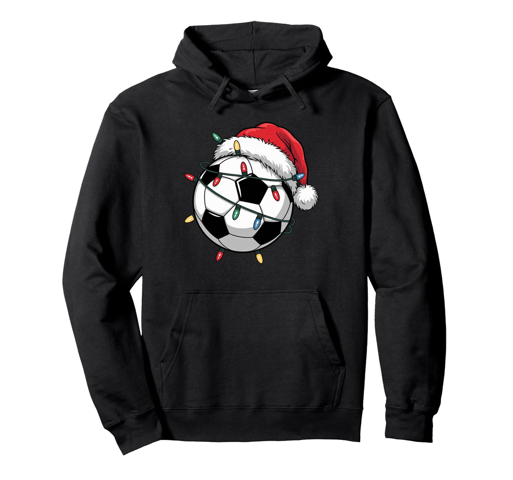 Soccer Ball Santa Hat Lights Family Hoodie - Novelty Apparel Men Women - T-Shirt, Sweatshirt, Hoodie