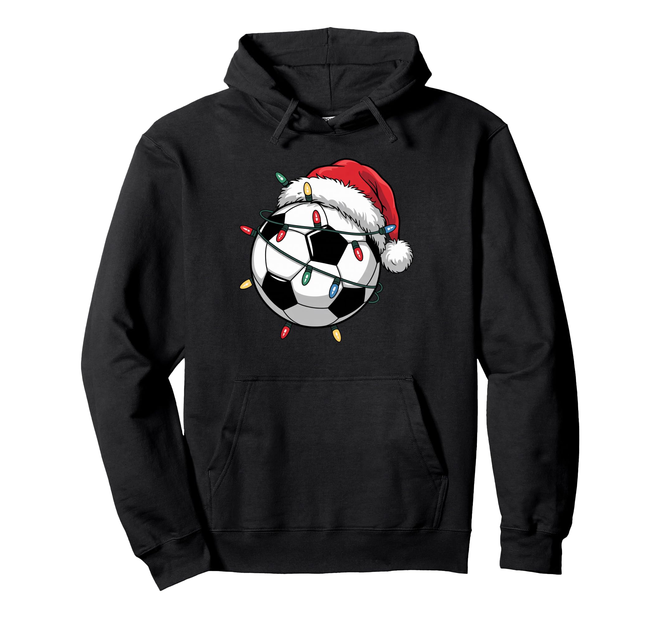 Soccer Ball Santa Hat Lights Family Hoodie - Novelty Apparel Men Women - T-Shirt, Sweatshirt, Hoodie