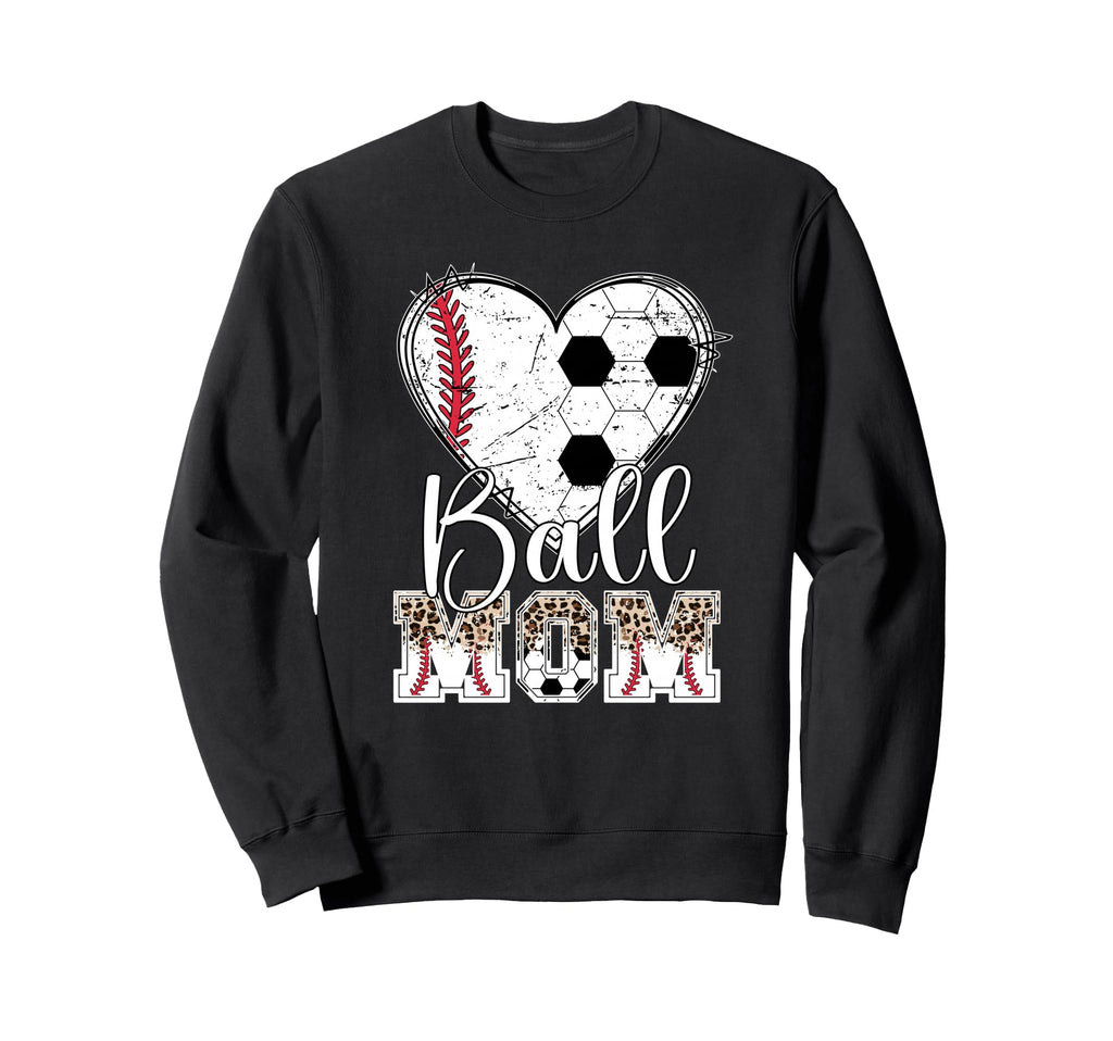 Ball Mom Heart Soccer Baseball Mom Sweatshirt - Aesthetic Graphic Unisex - T-Shirt, Sweatshirt, Hoodie