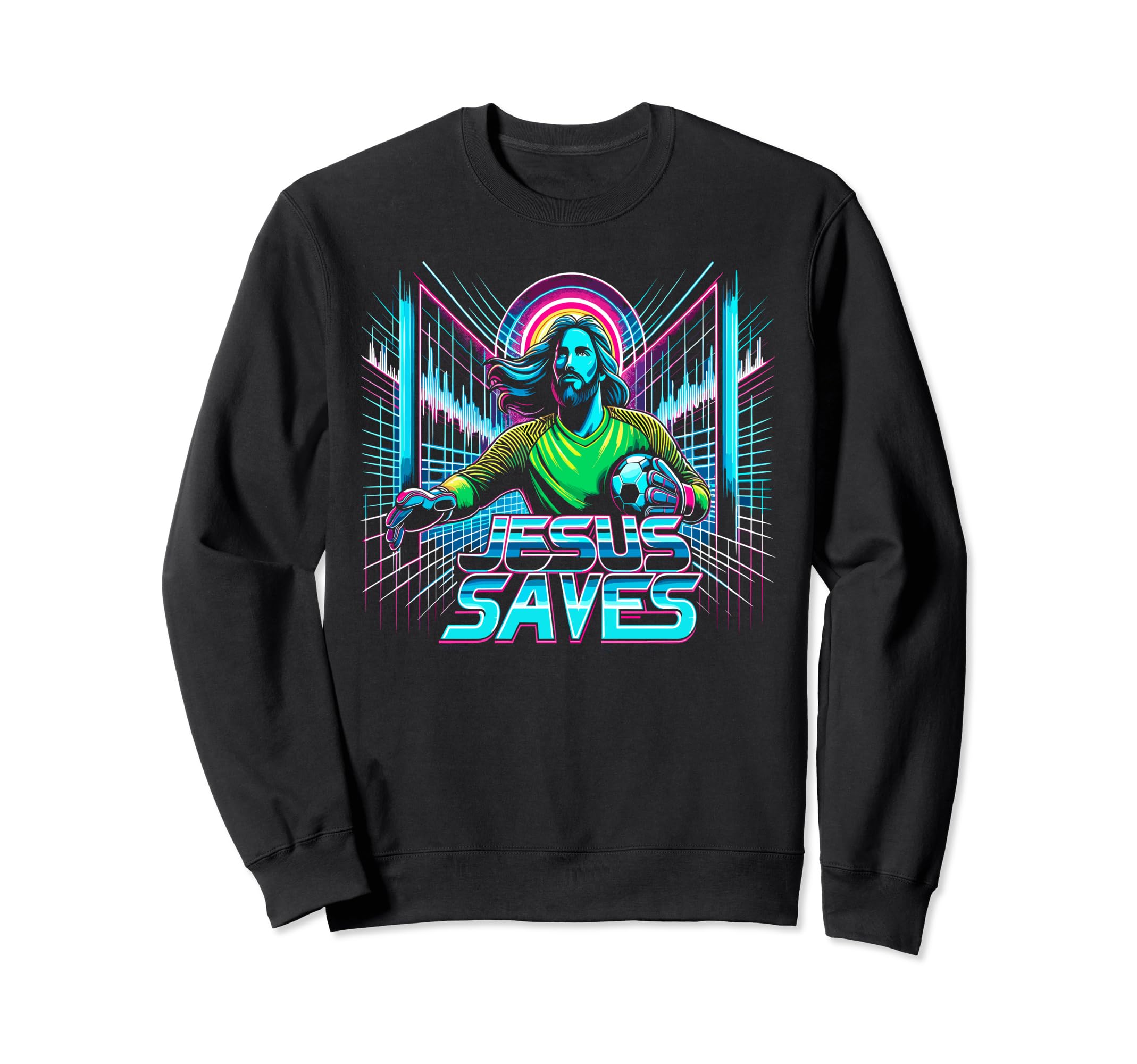 80S Vaporwave Jesus Saves Soccer Sweatshirt - Streetwear Style Unisex - T-Shirt, Sweatshirt, Hoodie