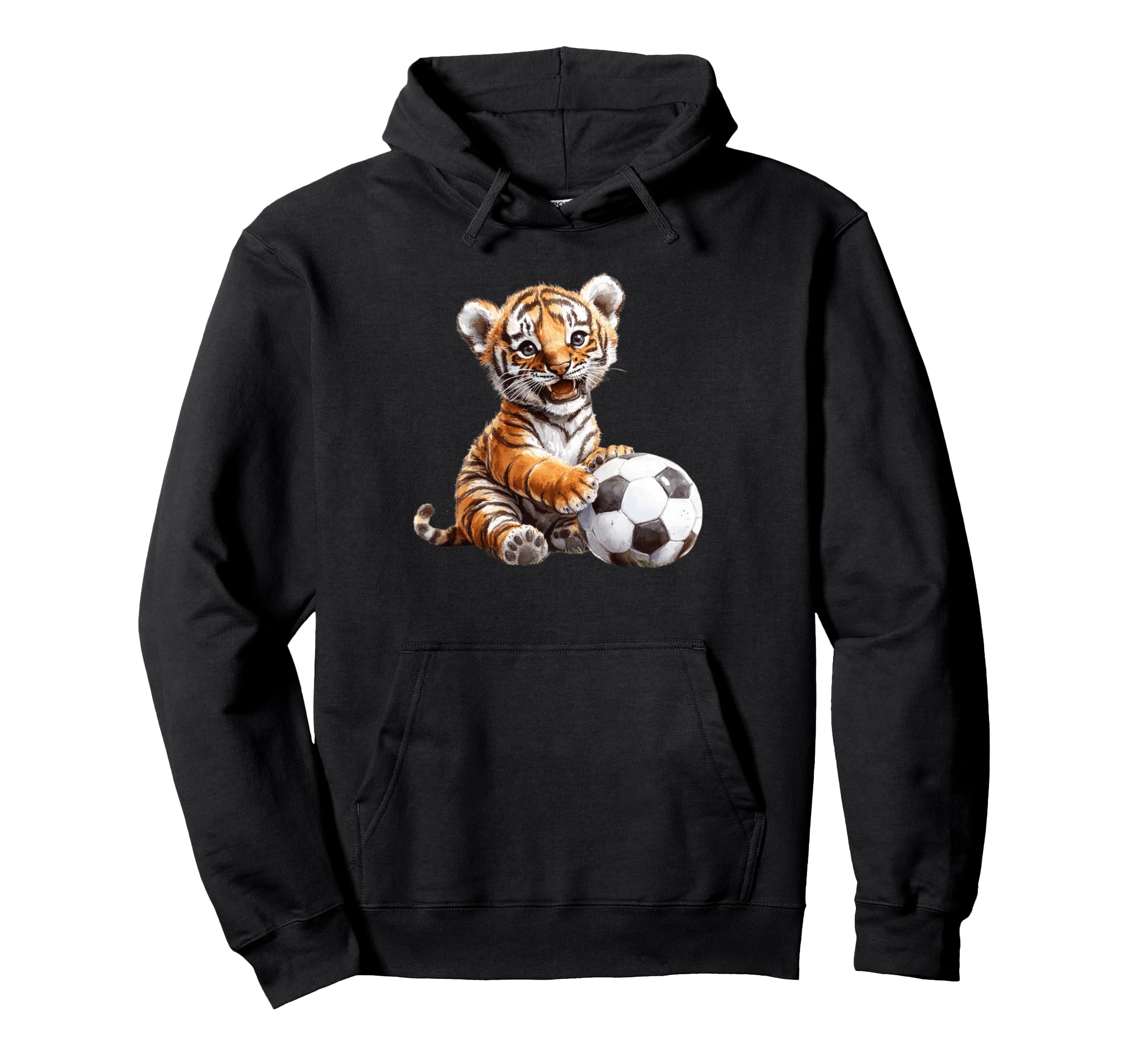 Tiger Playing Soccer Ball Art Hoodie - Fun Novelty Design for Adults - T-Shirt, Sweatshirt, Hoodie