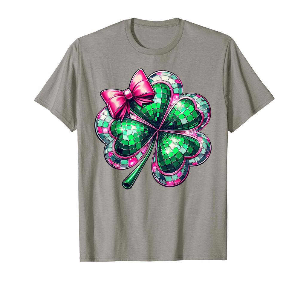Four Leaf Clover Mirror Ball Coquette Bow T-Shirt - Novelty Apparel Unisex - T-Shirt, Sweatshirt, Hoodie