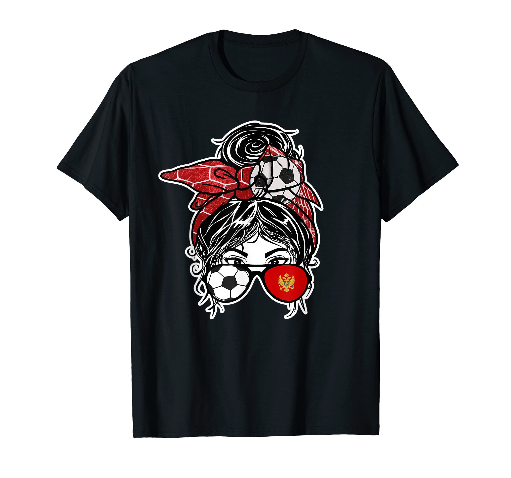 Messy Bun Hair Montenegrin Soccer T-Shirt - Graphic Print Unisex - T-Shirt, Sweatshirt, Hoodie