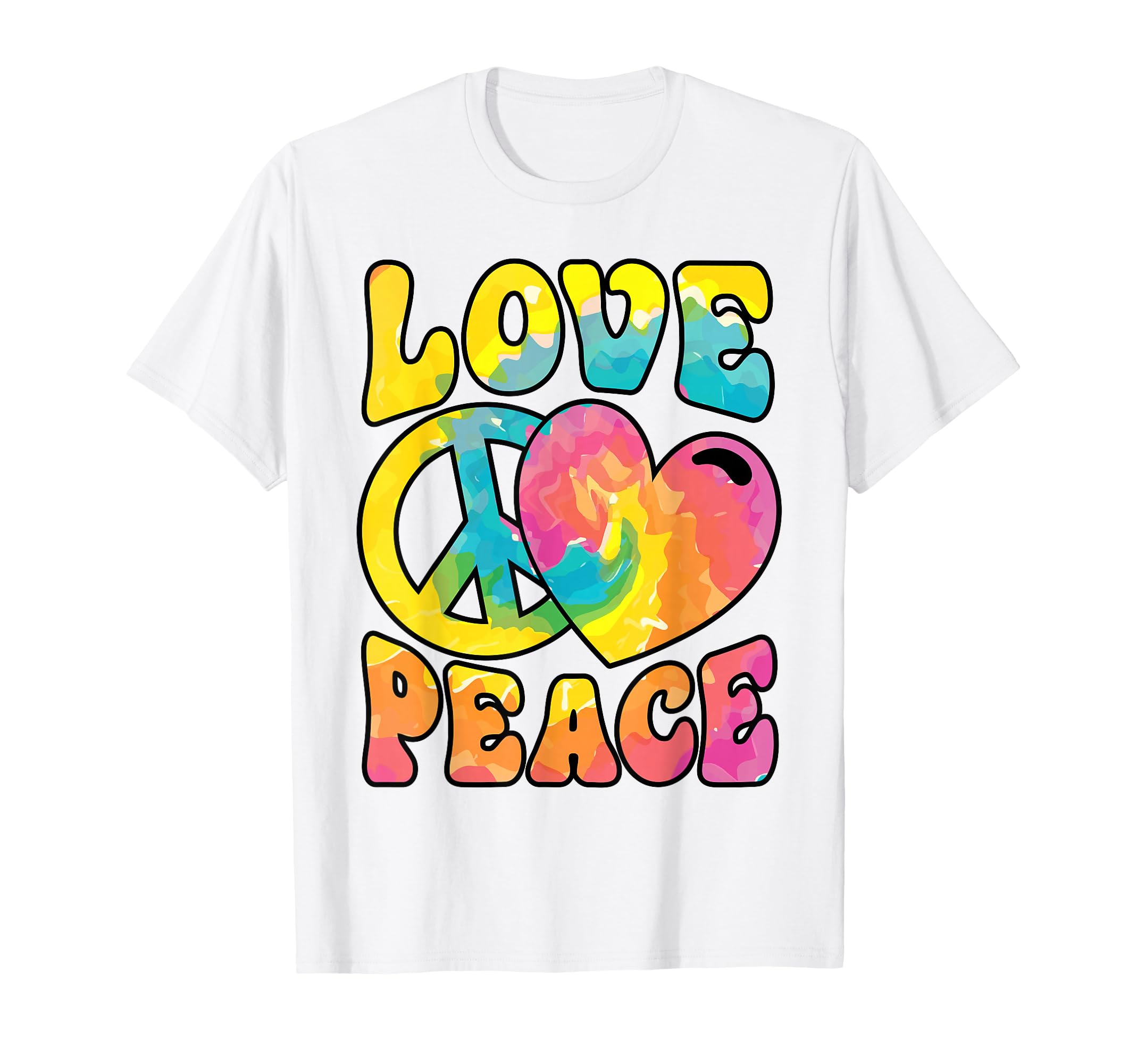Hippie Love Peace Sign Heart Tie Dye T-Shirt - Custom Art Print Unisex - T-Shirt, Sweatshirt, Hoodie