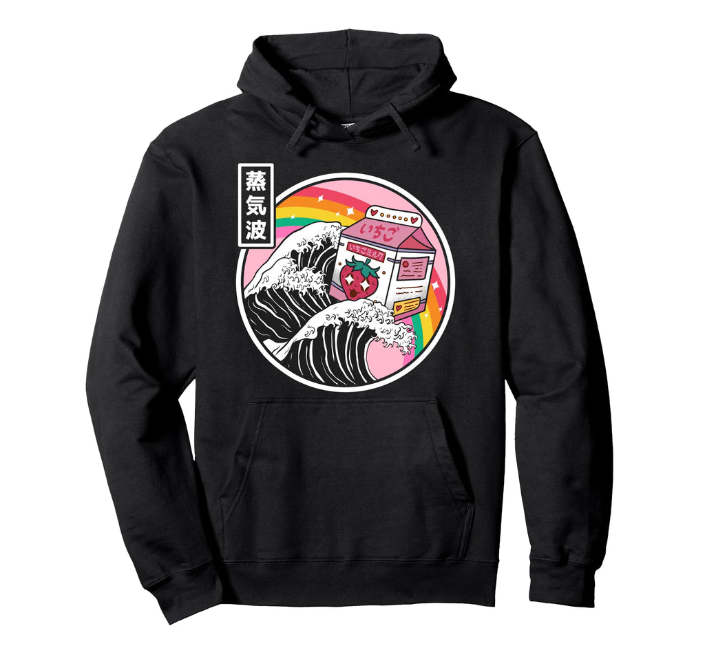 Strawberry Milk Karton Great Wave Hoodie - Fun Novelty Design for Adults - T-Shirt, Sweatshirt, Hoodie