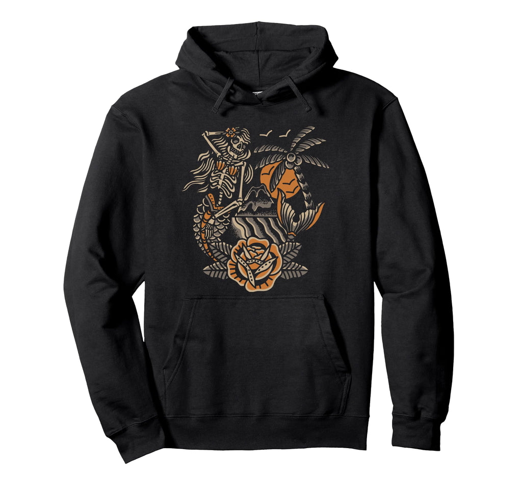 Mermaid Skeleton Traditional Tattoo Hoodie - Minimalist Print Men Women - T-Shirt, Sweatshirt, Hoodie