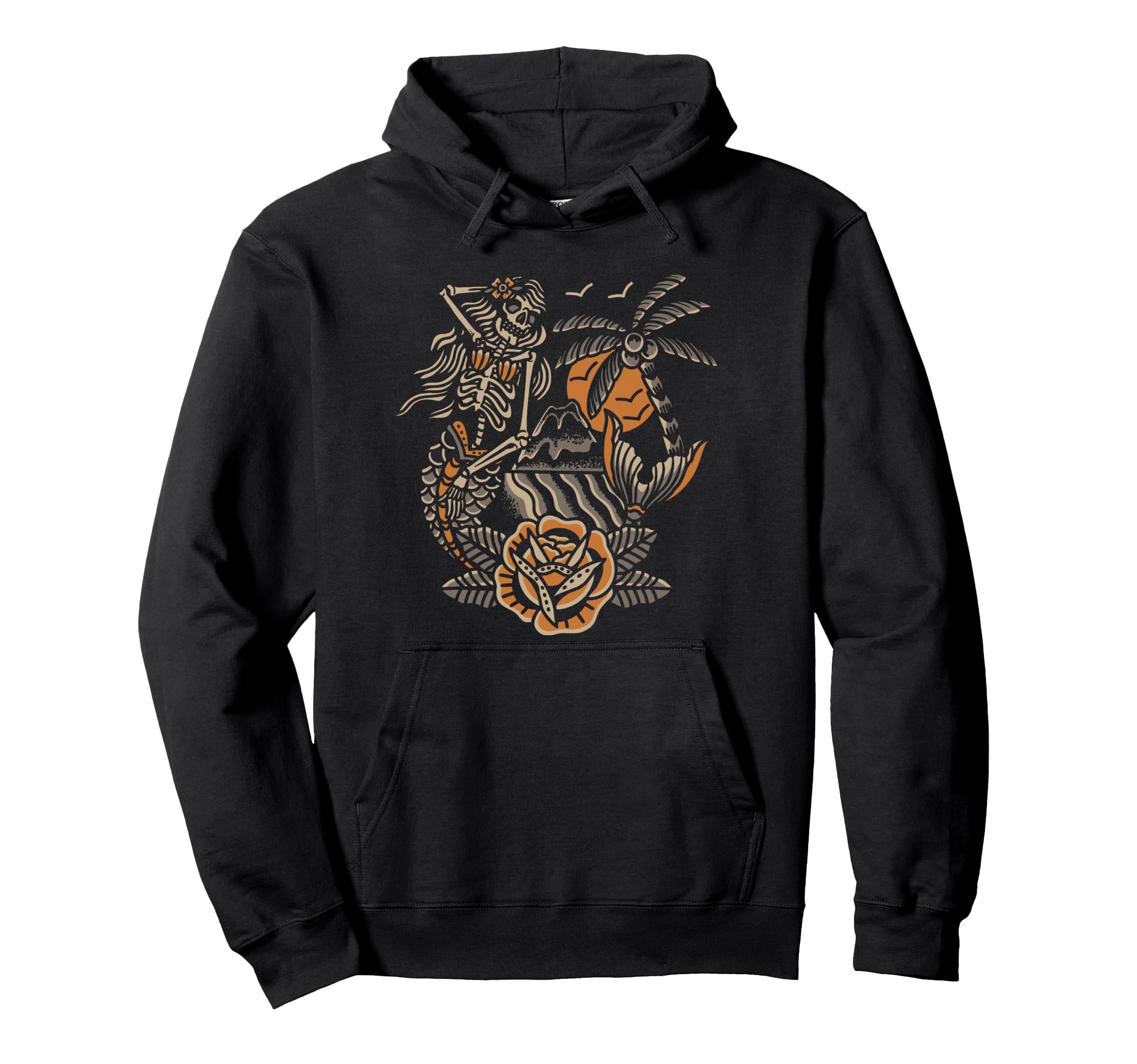 Mermaid Skeleton Traditional Tattoo Hoodie - Minimalist Print Men Women - T-Shirt, Sweatshirt, Hoodie