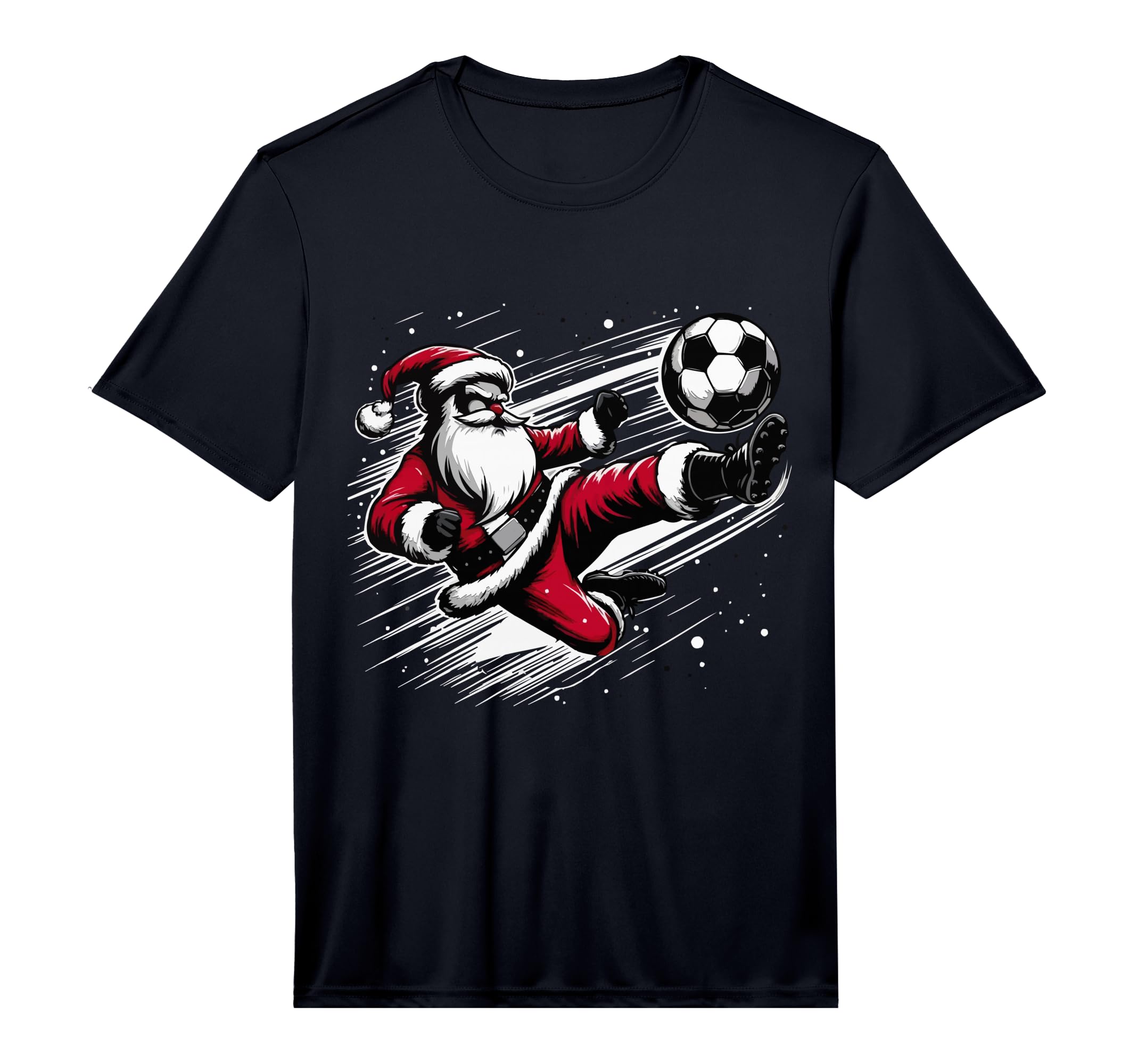 Kicking It Santa Energetic Soccer Santa T-Shirt - Trendy Graphic Men Women - T-Shirt, Sweatshirt, Hoodie
