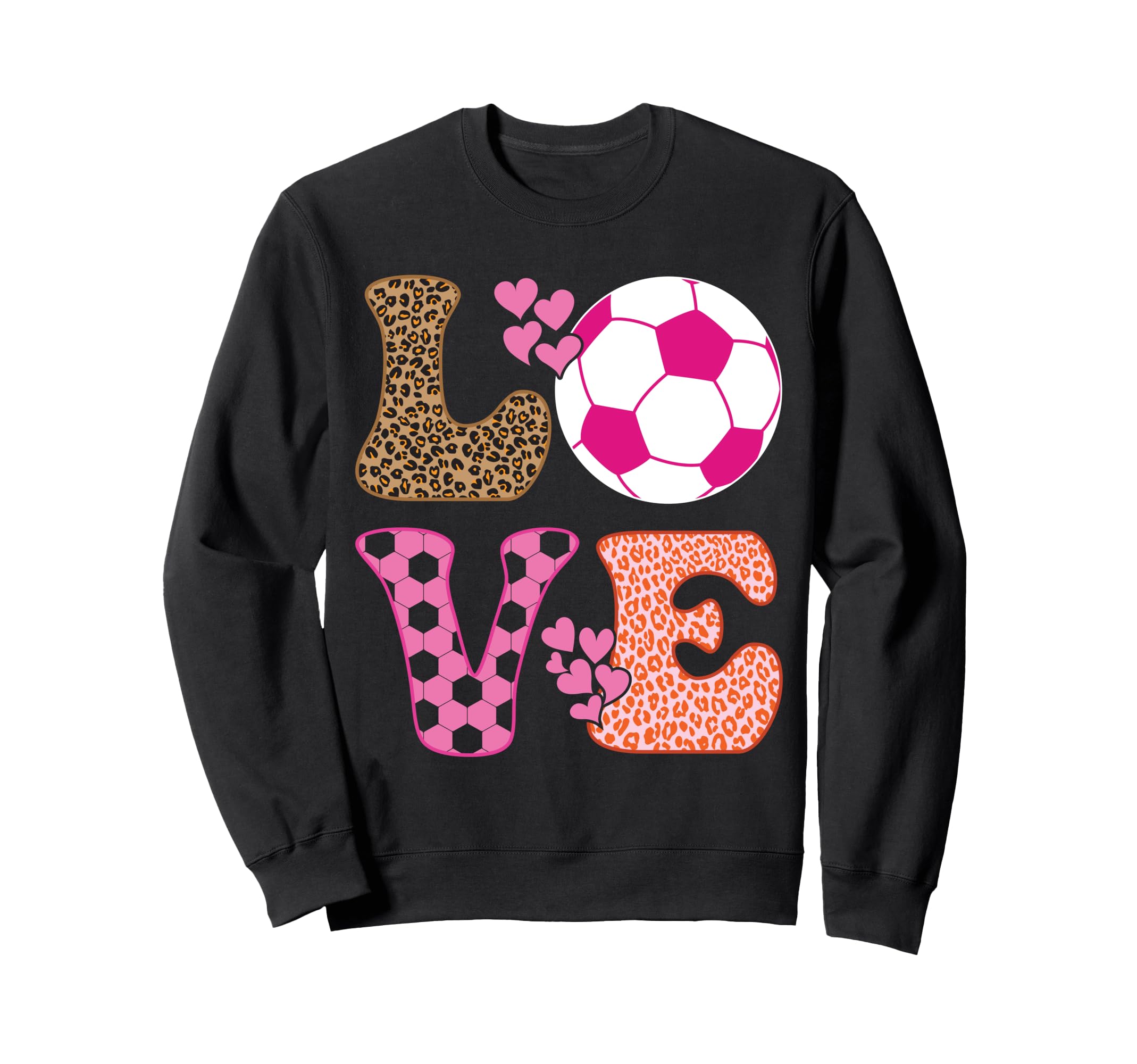 Soccer Love Hearts And Leopard Sweatshirt - Aesthetic Graphic Men Women - T-Shirt, Sweatshirt, Hoodie