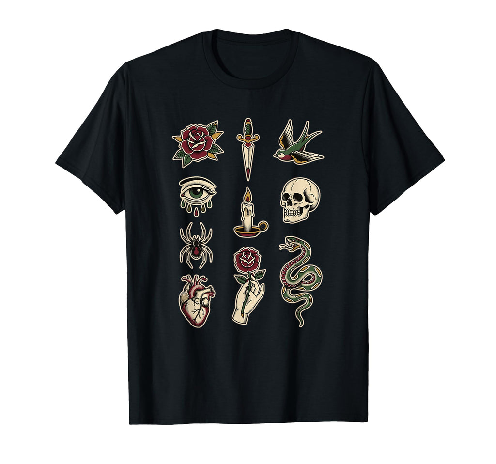 Traditional Tattoo Flash Sheet T-Shirt - Graphic Print Men Women - T-Shirt, Sweatshirt, Hoodie