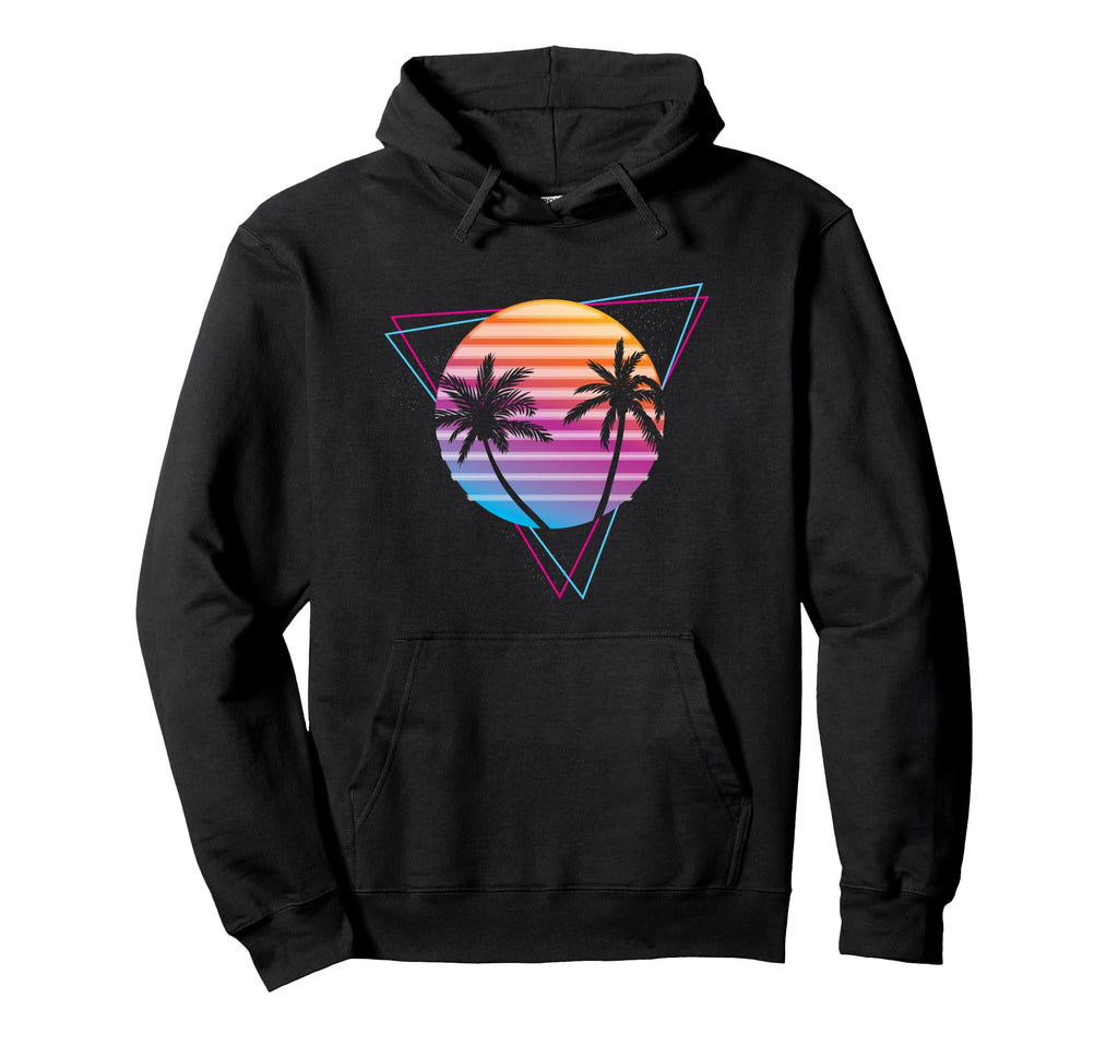 Palm Sunset 80S Vibe Retrowave Hoodie - Fun Novelty Design Unisex - T-Shirt, Sweatshirt, Hoodie
