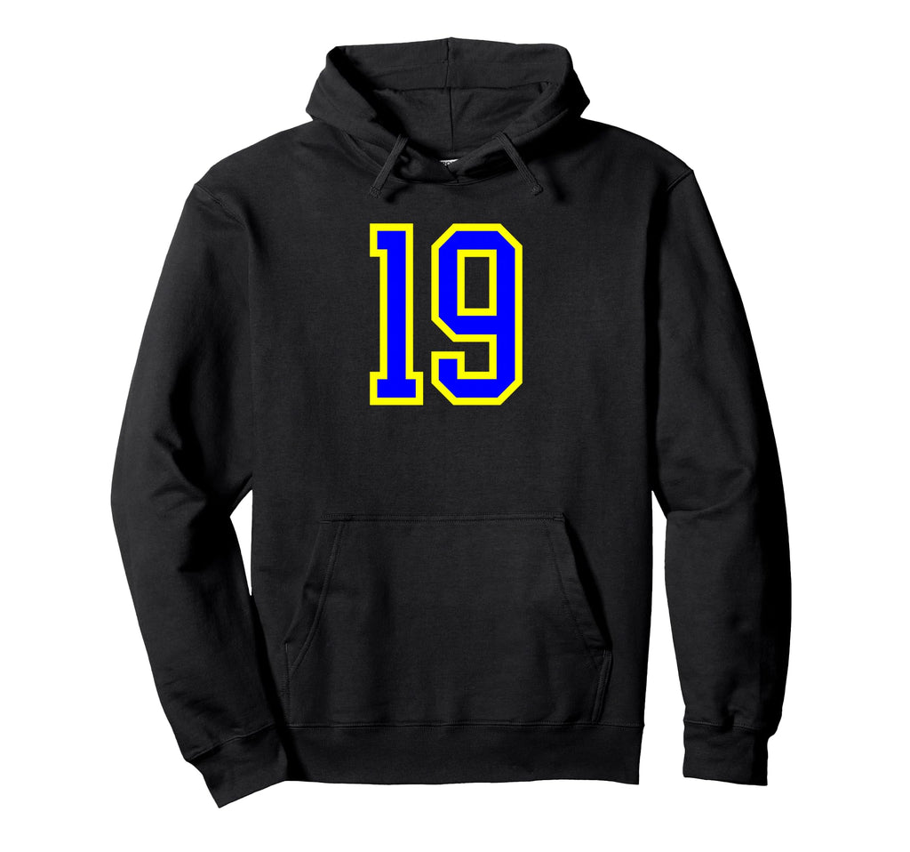 Blue Yellow Sport Team Number 19 Hoodie - Casual Everyday Wear for Adults - T-Shirt, Sweatshirt, Hoodie