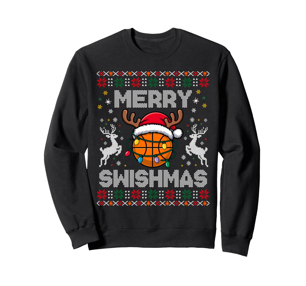 Funny Merry Swishmas Basketball Sweatshirt - Unique Graphic Men Women - T-Shirt, Sweatshirt, Hoodie