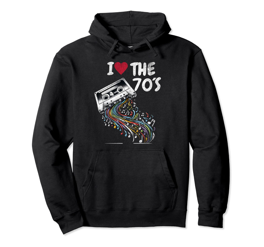 70S Music Notes Cassette Tape Music Hoodie - Fun Novelty Design for Adults - T-Shirt, Sweatshirt, Hoodie