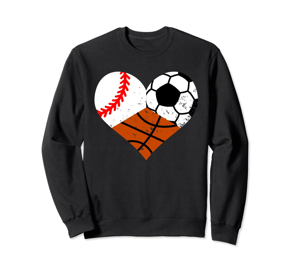 Baseball Soccer Basketball Heart Sweatshirt - Custom Art Print Men Women - T-Shirt, Sweatshirt, Hoodie