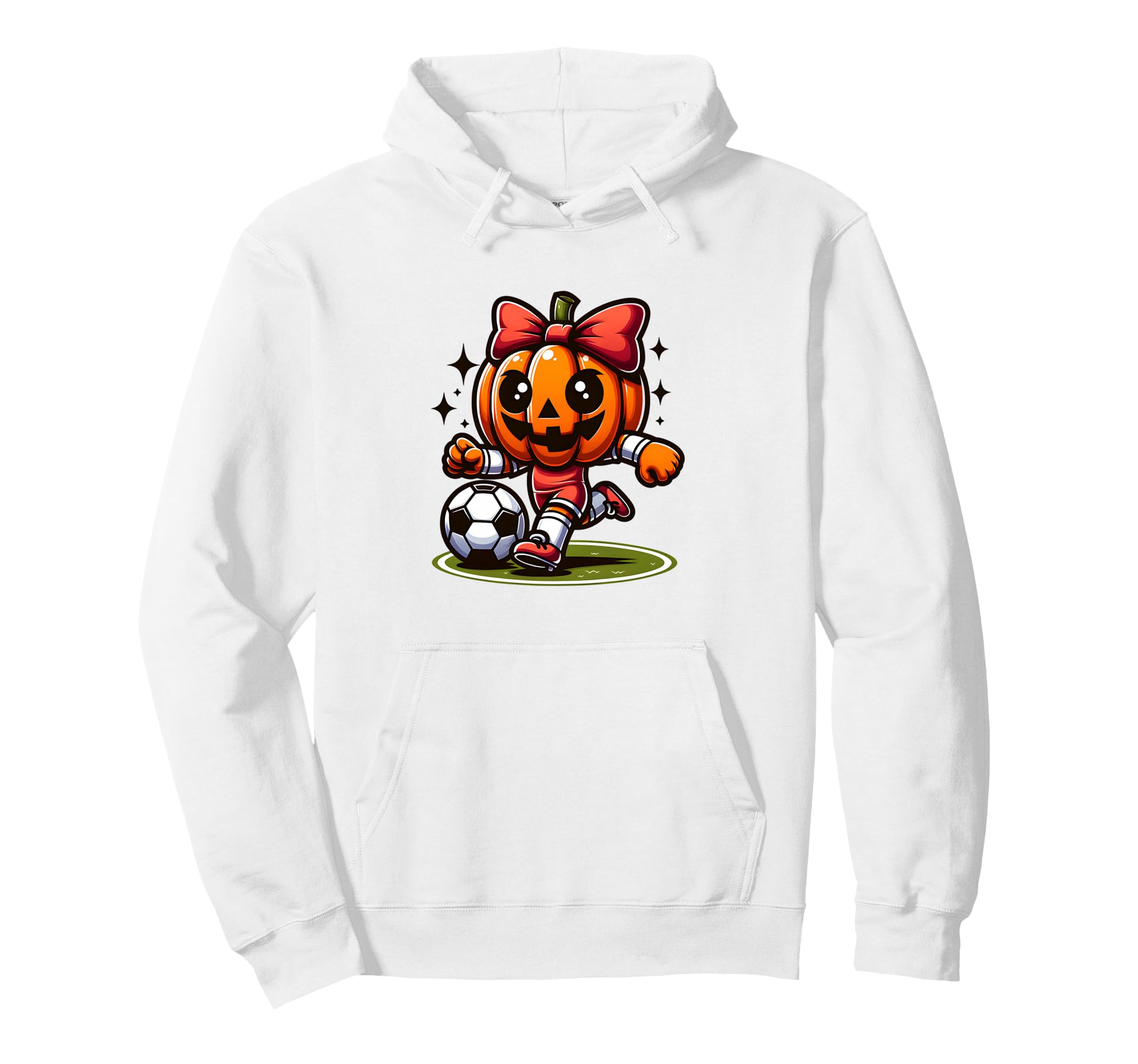 Halloween Soccer Pumpkin Coquette Bow Hoodie - Unique Graphic Unisex - T-Shirt, Sweatshirt, Hoodie