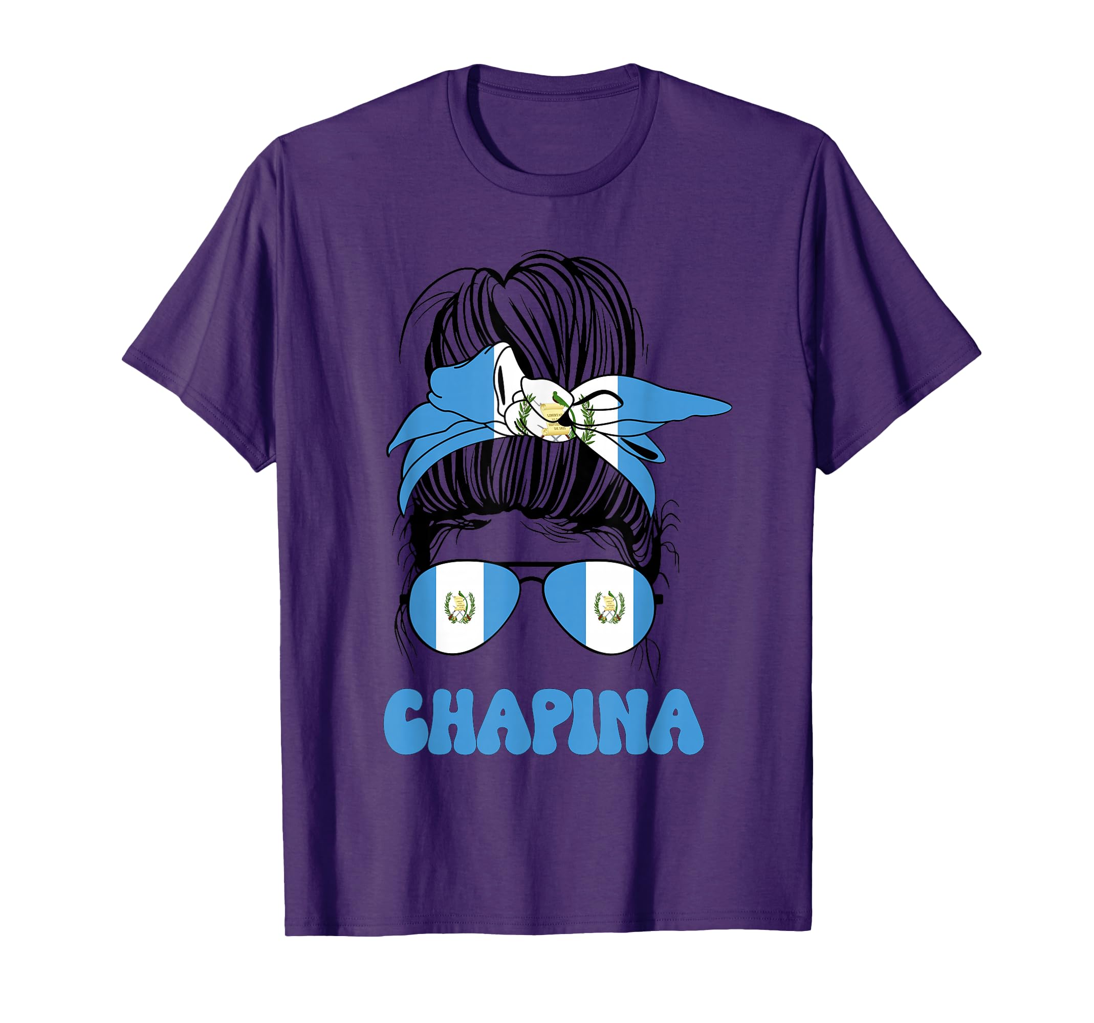 Chapina Guatemalan Messy Bun Flag T-Shirt - Novelty Apparel for Adults - T-Shirt, Sweatshirt, Hoodie