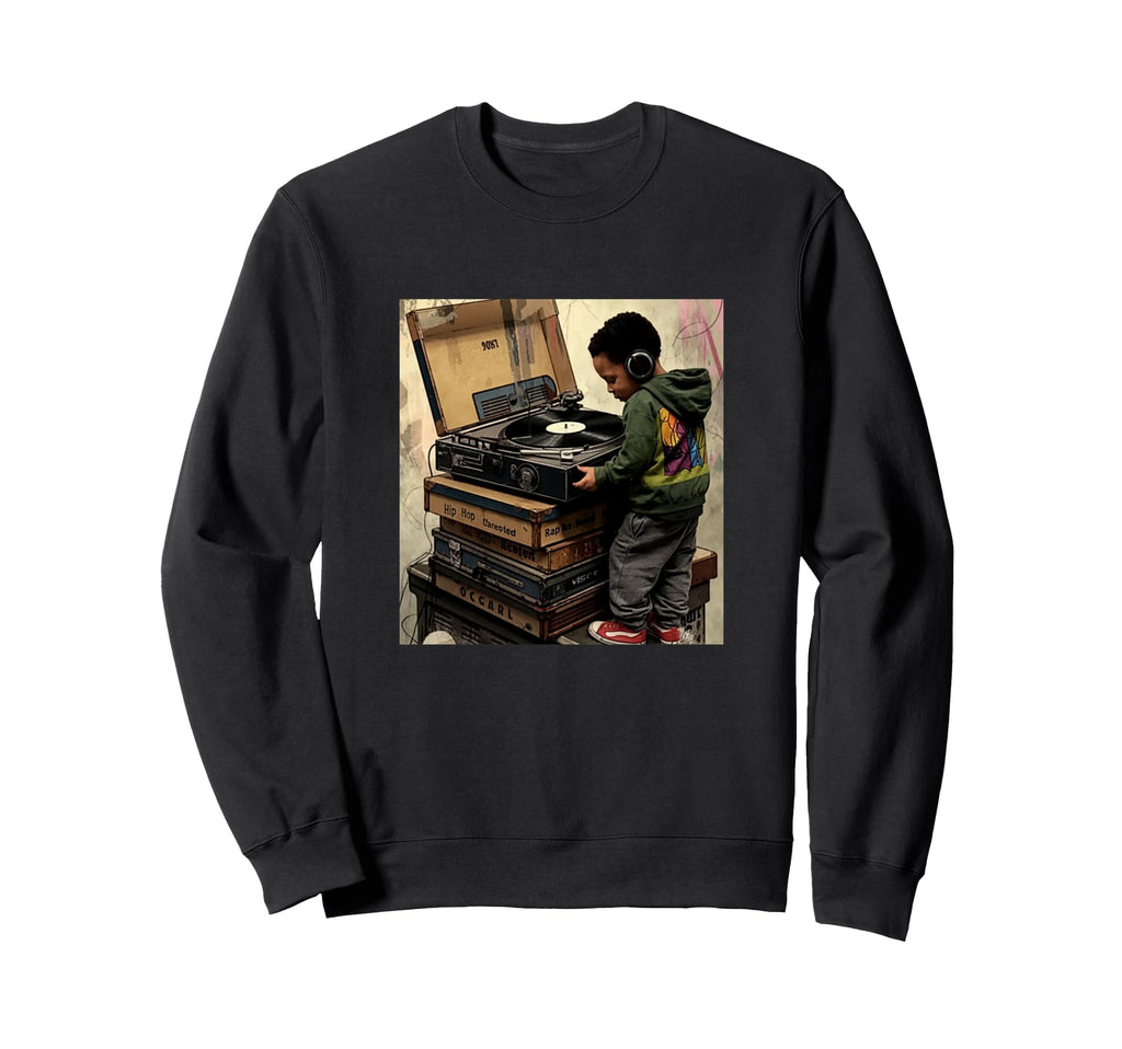 Raised Old School Hip Hop Turntable Sweatshirt - Minimalist Print Unisex - T-Shirt, Sweatshirt, Hoodie
