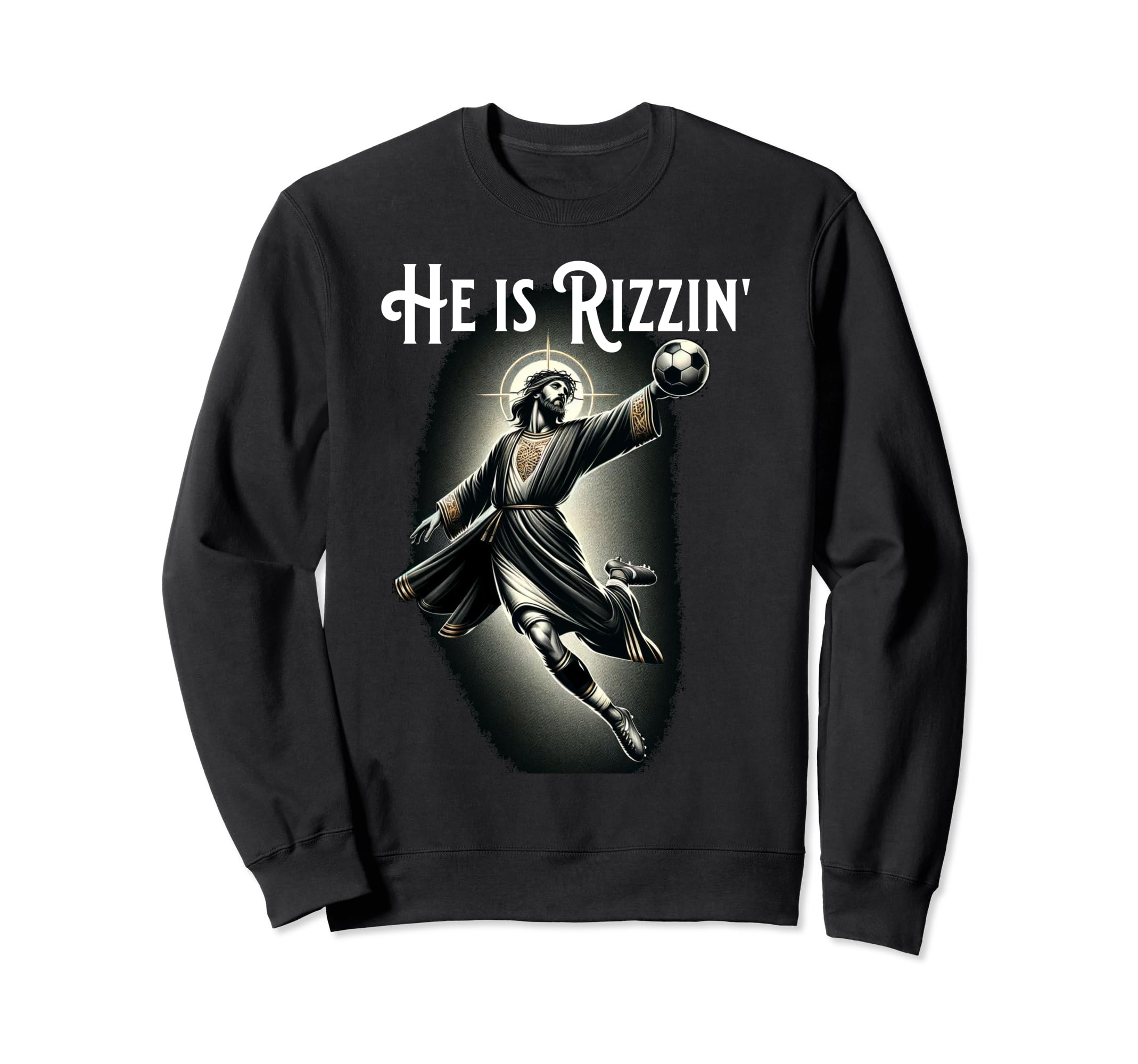 Rizzen He Is Rizzin Jesus Playing Sweatshirt - Minimalist Print Unisex - T-Shirt, Sweatshirt, Hoodie