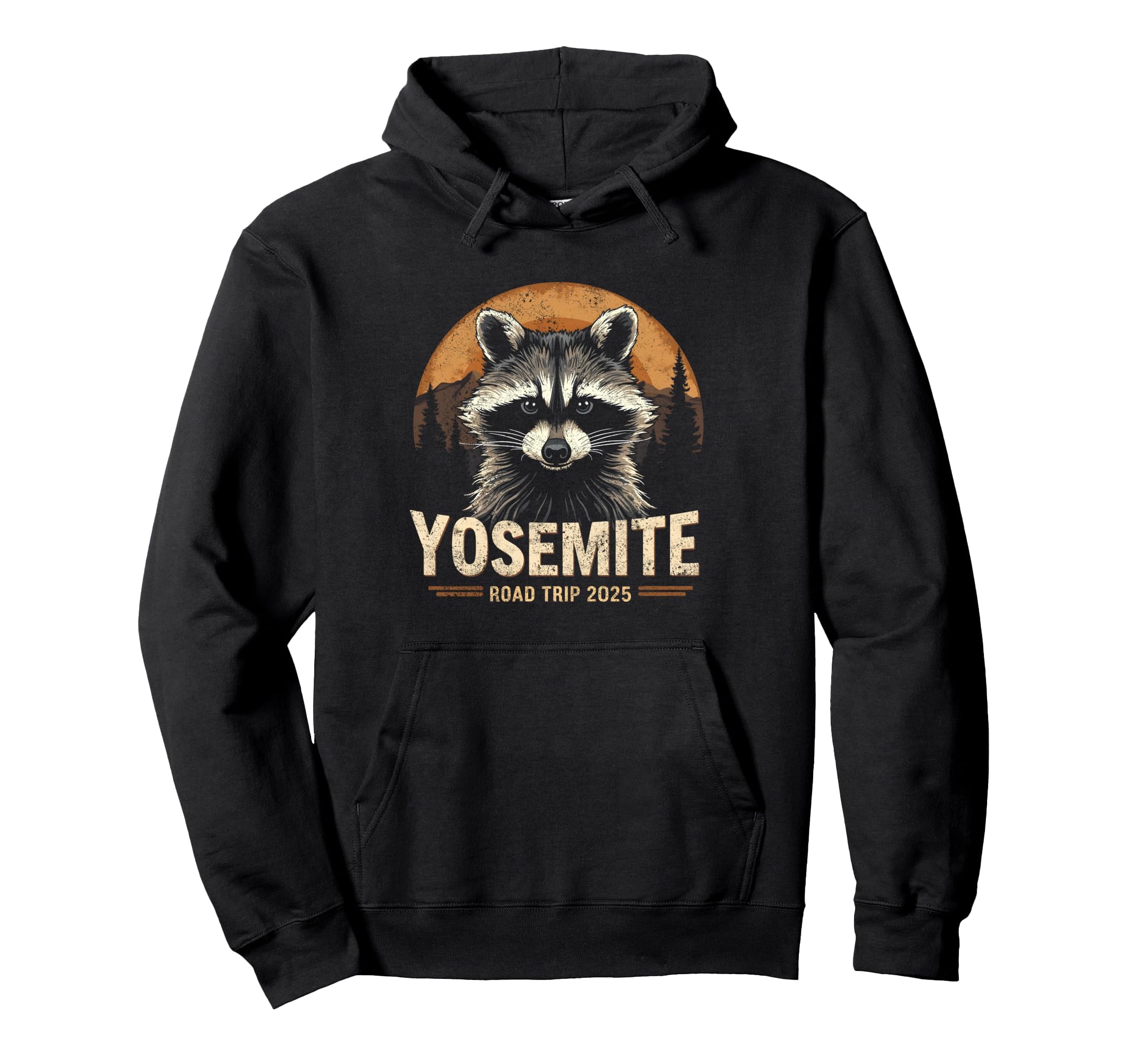 Yosemite Raccoon Road Trip Hiking Hoodie - Minimalist Print Men Women - T-Shirt, Sweatshirt, Hoodie