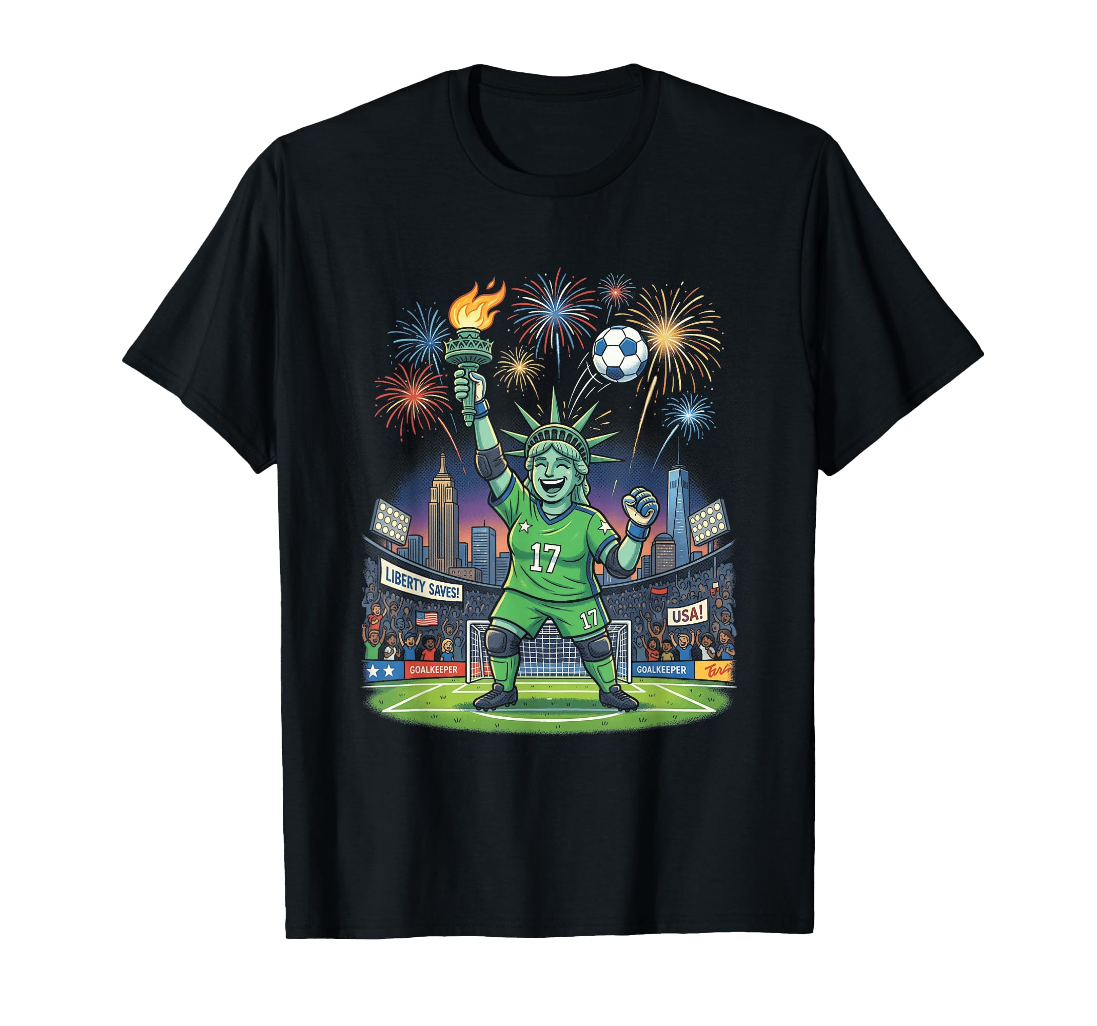 Liberty Saves Statue Liberty Soccer T-Shirt - Unique Graphic Unisex - T-Shirt, Sweatshirt, Hoodie