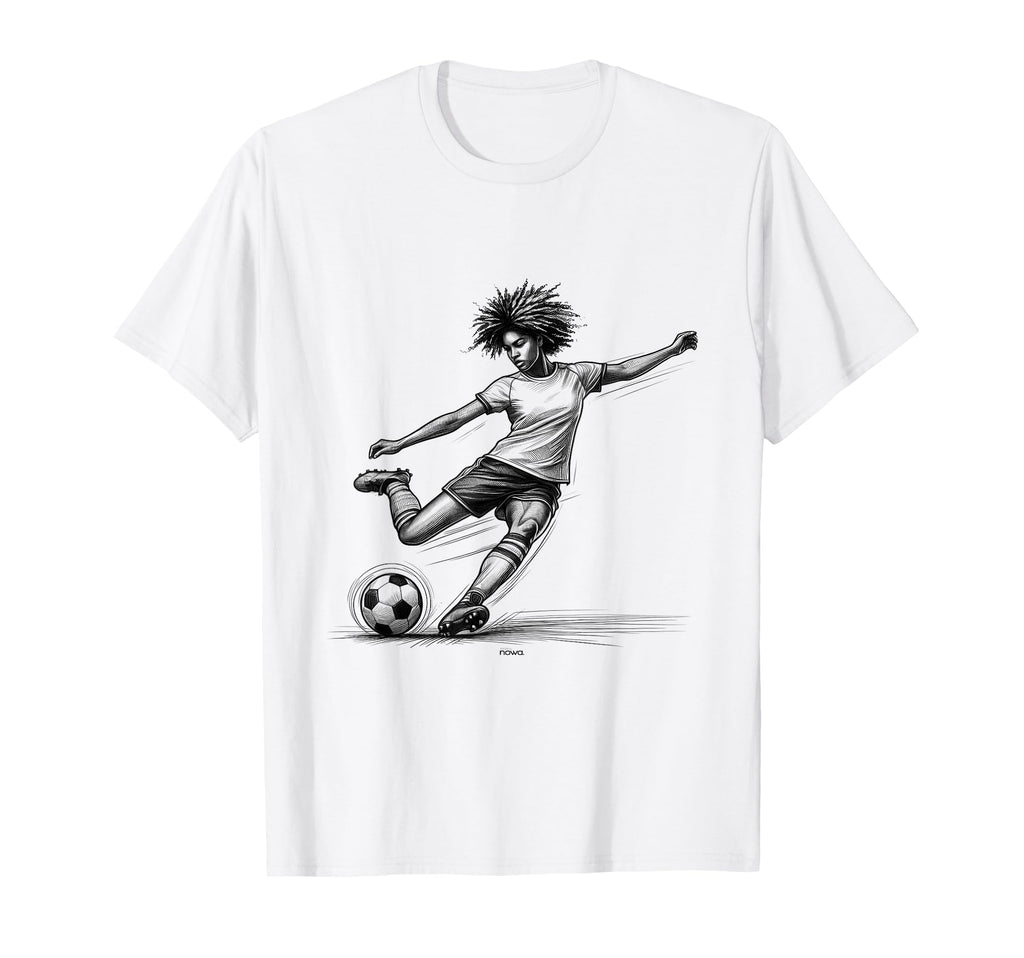 Female Soccer Player Powerful Kicking T-Shirt - Graphic Print Men Women - T-Shirt, Sweatshirt, Hoodie