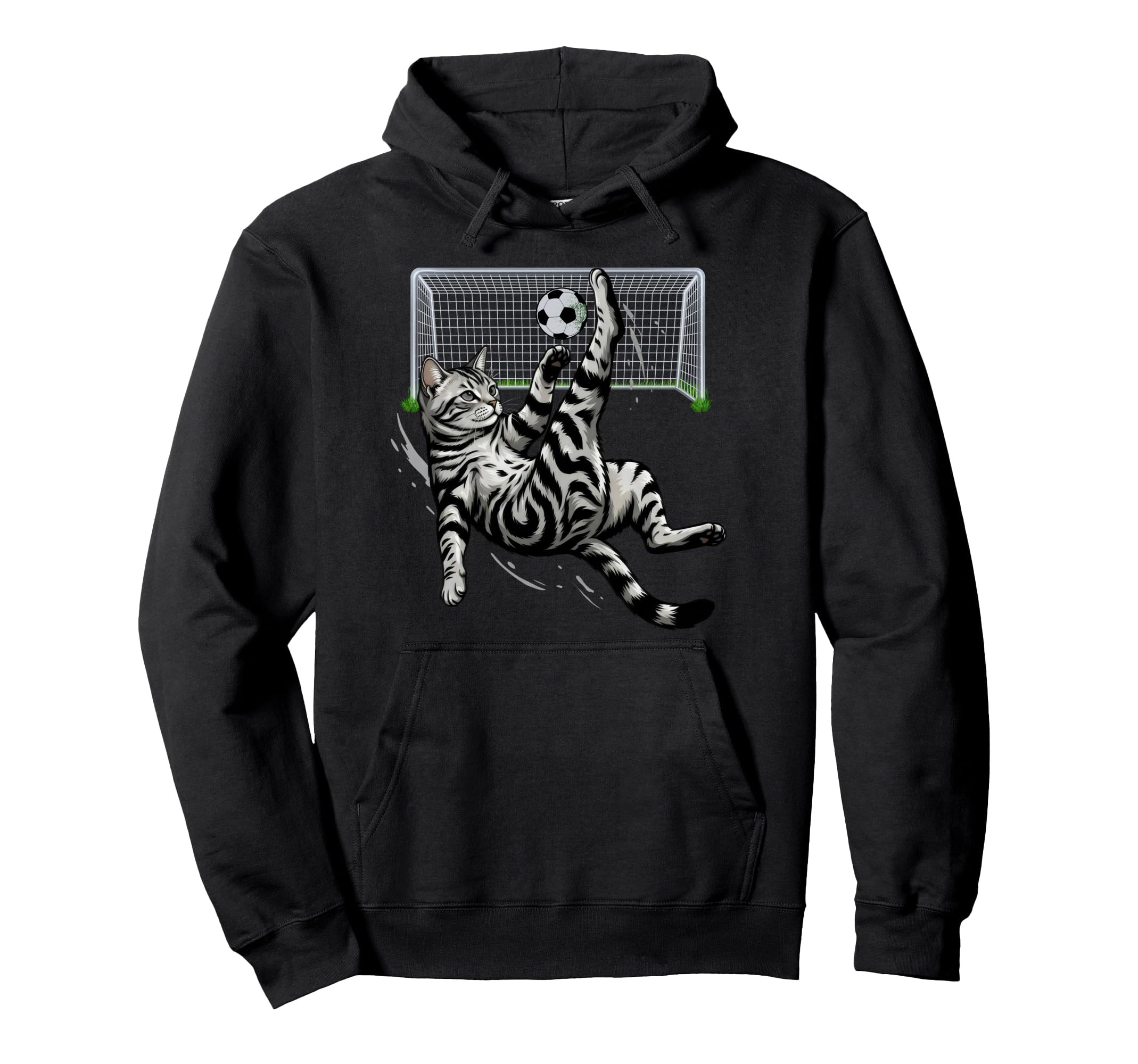 Funny Tabby Cat Soccer Bicycle Kick Hoodie - Custom Art Print Men Women - T-Shirt, Sweatshirt, Hoodie