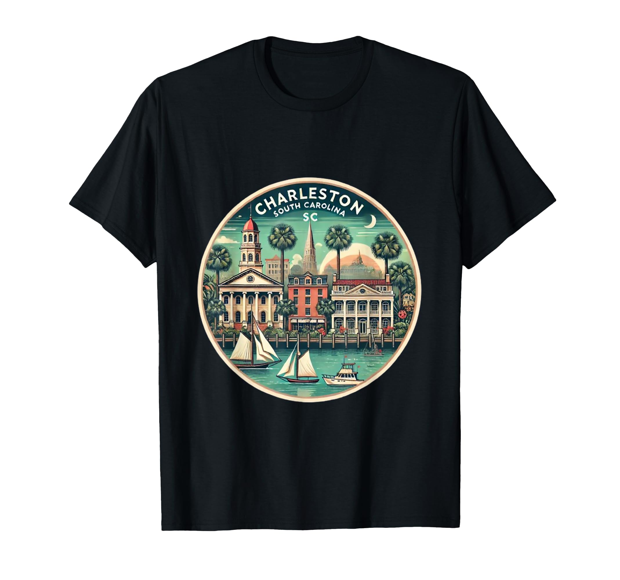 Charleston Sc Postcard Art T-Shirt - Unique Graphic Unisex - T-Shirt, Sweatshirt, Hoodie
