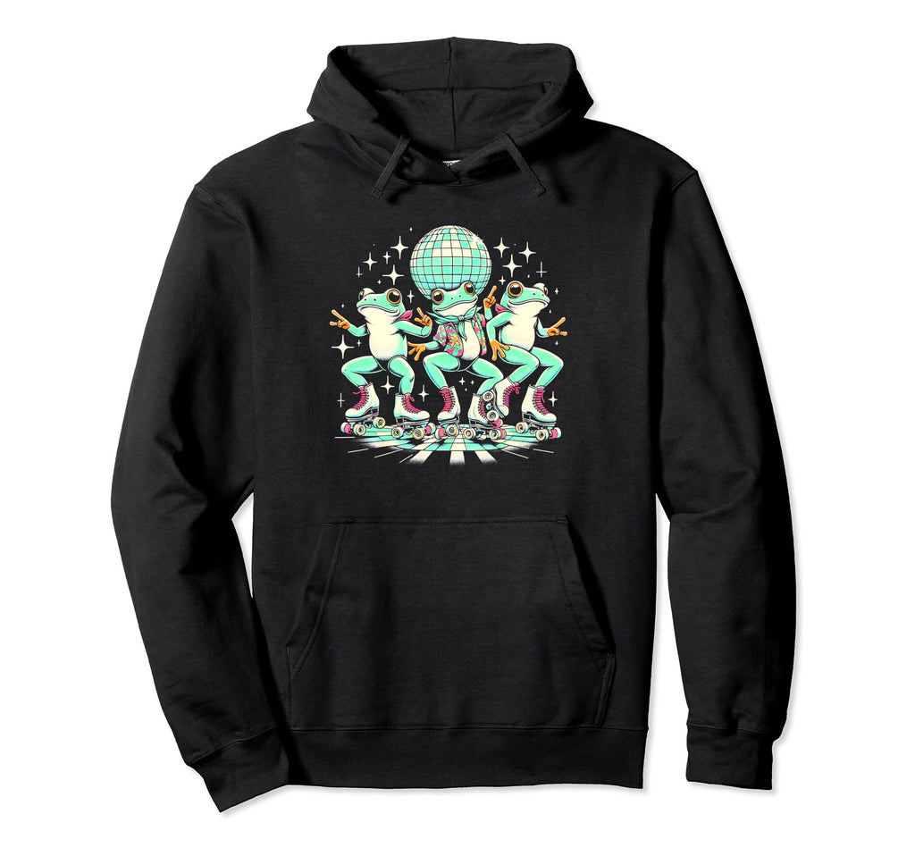 70S Groovy Hippie Frogs Disco Roller Skate Hoodie - Trendy Graphic Unisex - T-Shirt, Sweatshirt, Hoodie