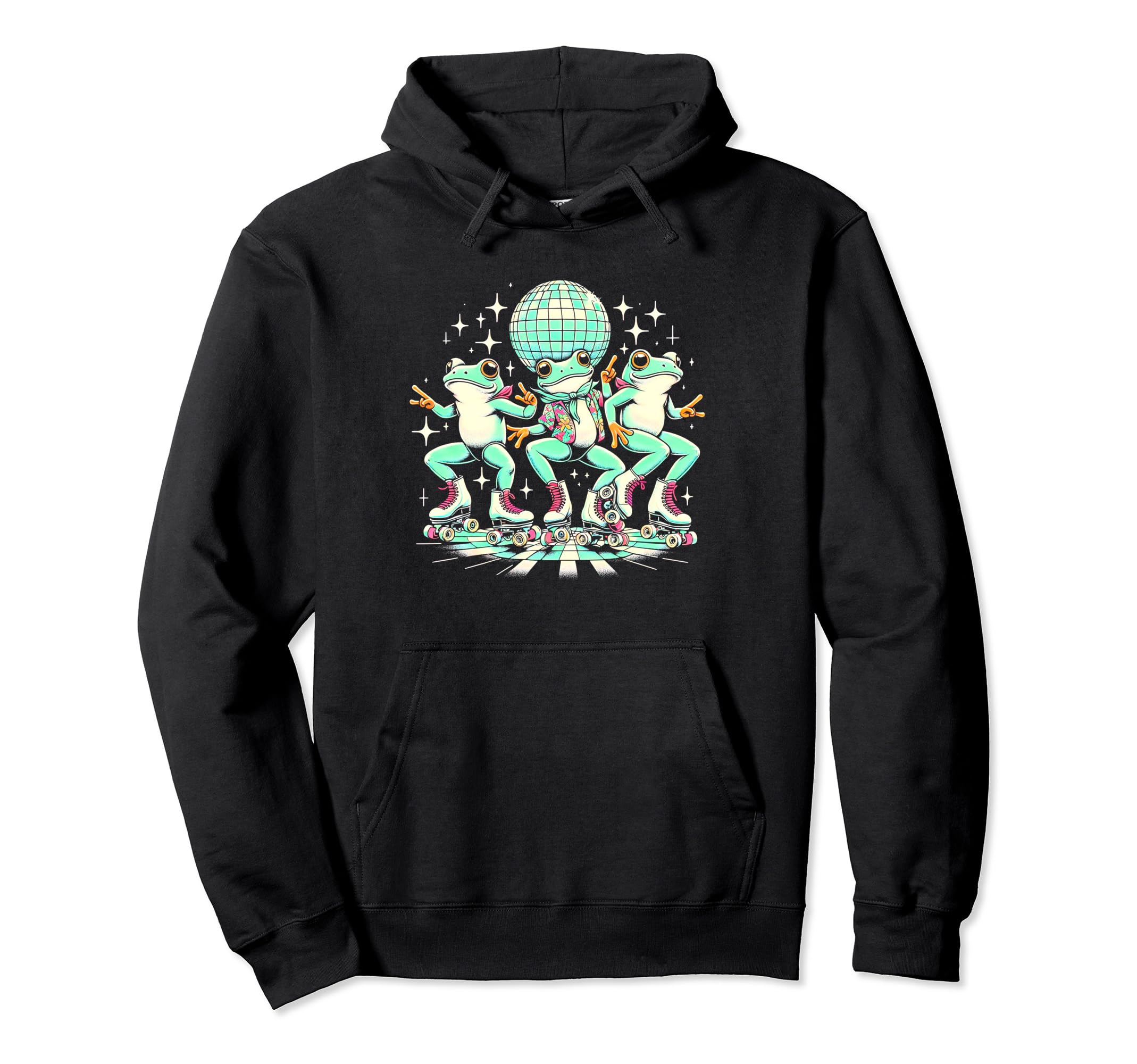 70S Groovy Hippie Frogs Disco Roller Skate Hoodie - Trendy Graphic Unisex - T-Shirt, Sweatshirt, Hoodie