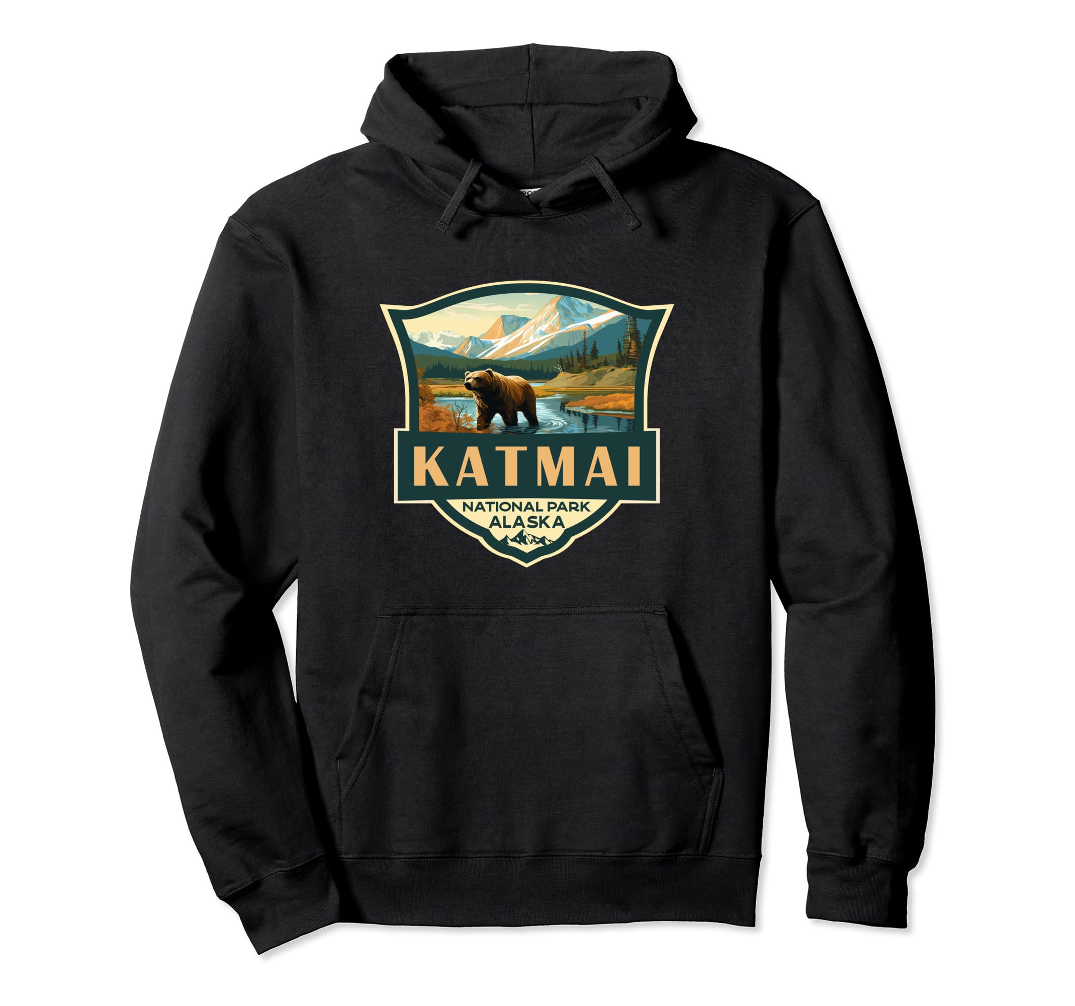Katmai National Park Bear Illustration Hoodie - Graphic Print Men Women - T-Shirt, Sweatshirt, Hoodie