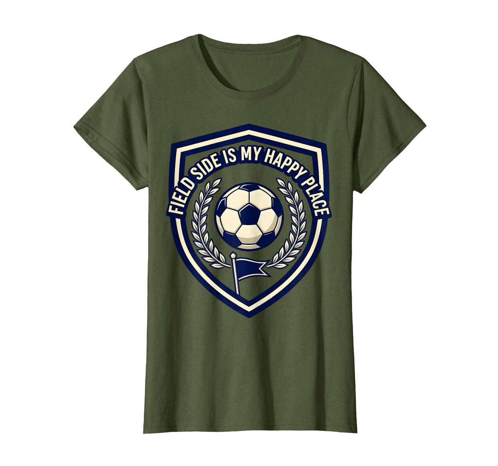 Field Side Is My Happy Place Soccer Mom T-Shirt - Trendy Graphic for Adults - T-Shirt, Sweatshirt, Hoodie