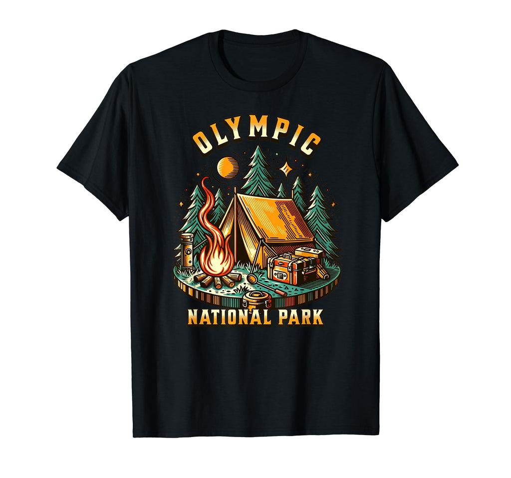 Camping Forest Tent Campfire Olympic T-Shirt - Custom Art Print Unisex - T-Shirt, Sweatshirt, Hoodie