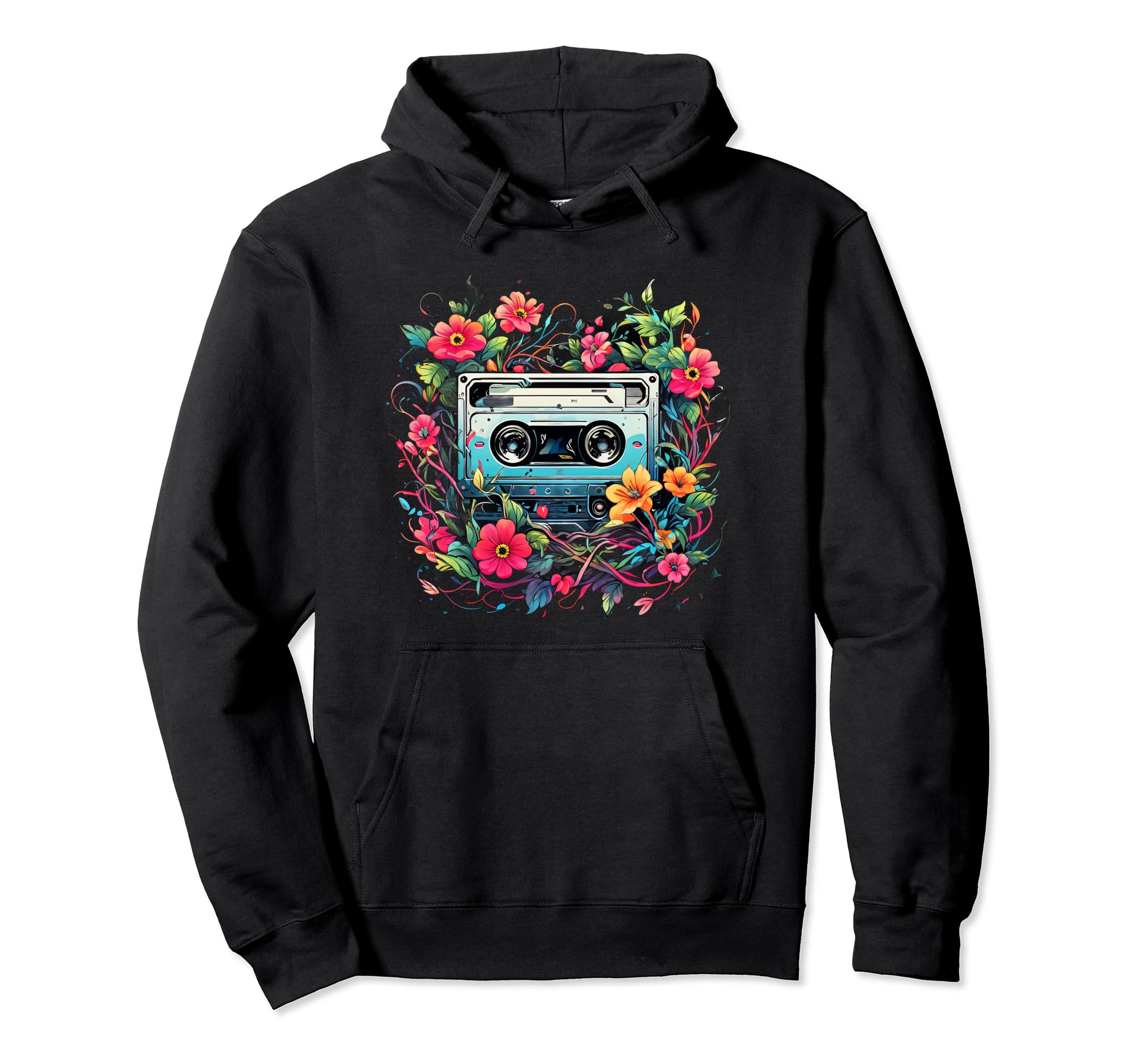Mixtape Memories Full Bloom Cassette Floral Hoodie - Novelty Apparel Unisex - T-Shirt, Sweatshirt, Hoodie