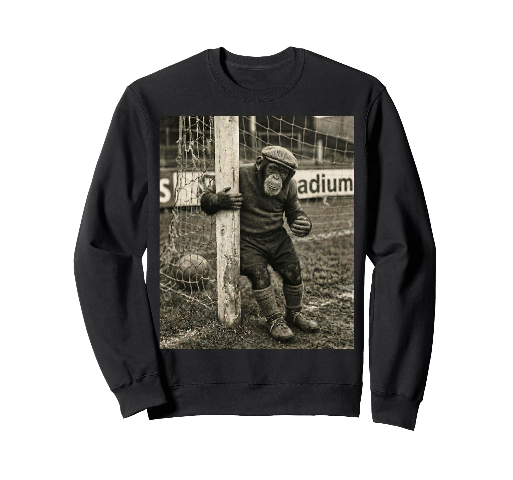 Chimp Player Goalpost Lazy Soccer Sweatshirt - Novelty Apparel Men Women - T-Shirt, Sweatshirt, Hoodie
