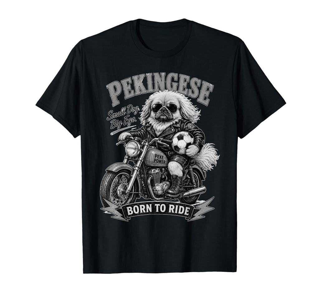 Pekingese Motorbike Love Footbal Soccer T-Shirt - Custom Art Print Unisex - T-Shirt, Sweatshirt, Hoodie