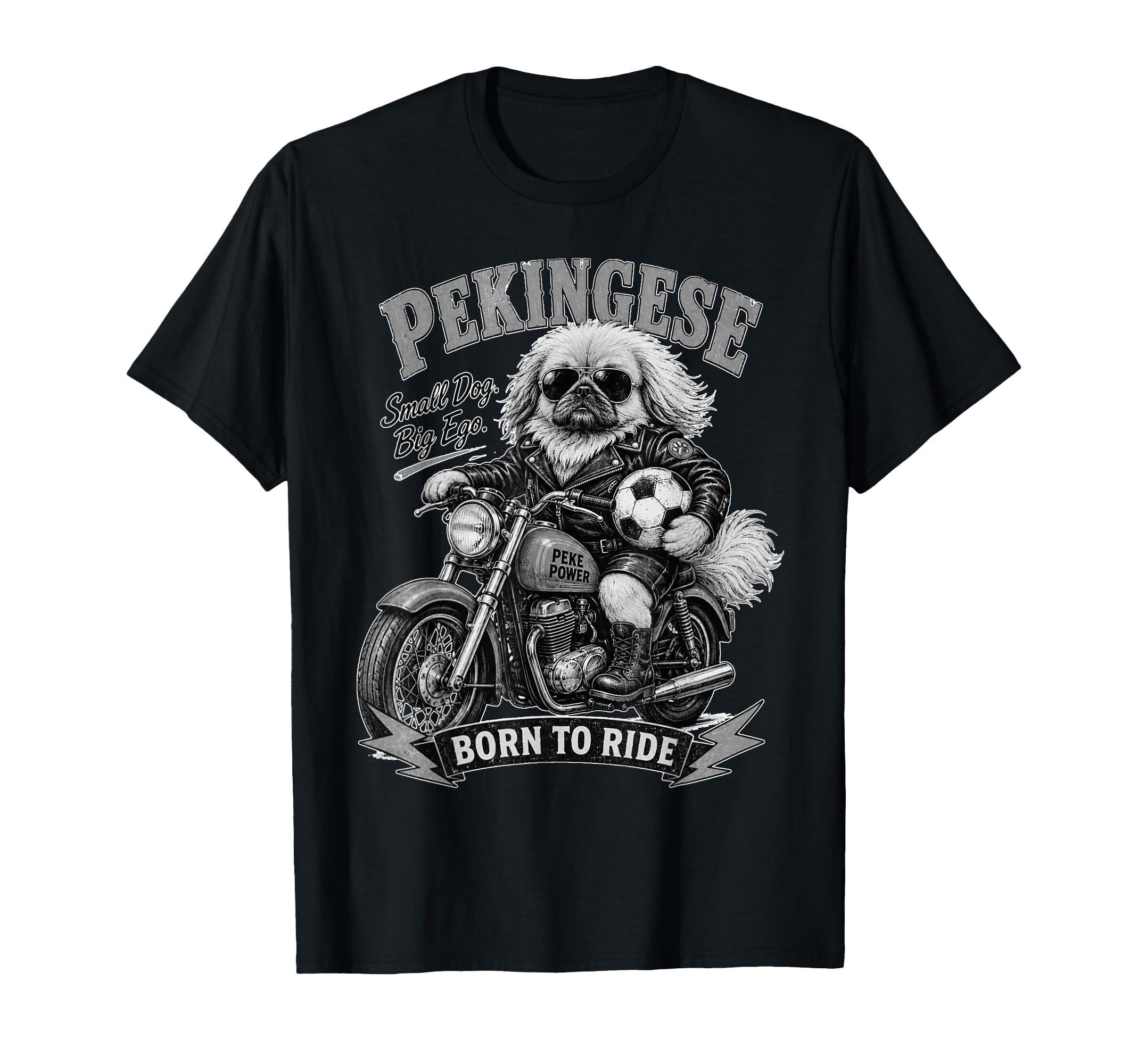 Pekingese Motorbike Love Footbal Soccer T-Shirt - Custom Art Print Unisex - T-Shirt, Sweatshirt, Hoodie