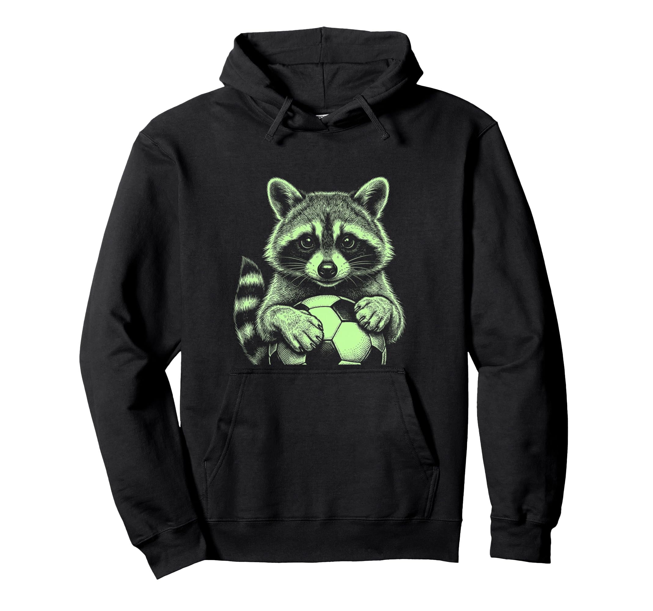 Soccer Fan Engraved Raccoon Playing Hoodie - Aesthetic Graphic for Adults - T-Shirt, Sweatshirt, Hoodie