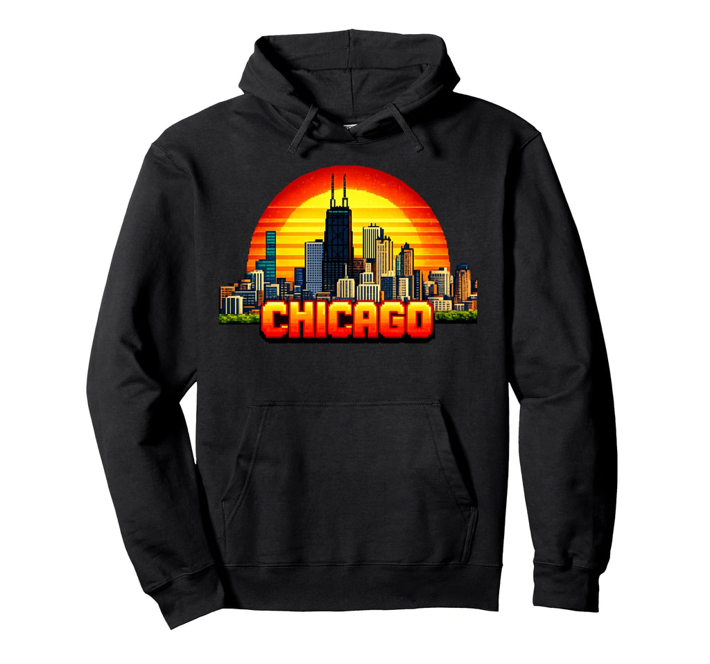 Chicago 8 Bit Video Arcade Gamer Gaming Hoodie - Graphic Print Men Women - T-Shirt, Sweatshirt, Hoodie