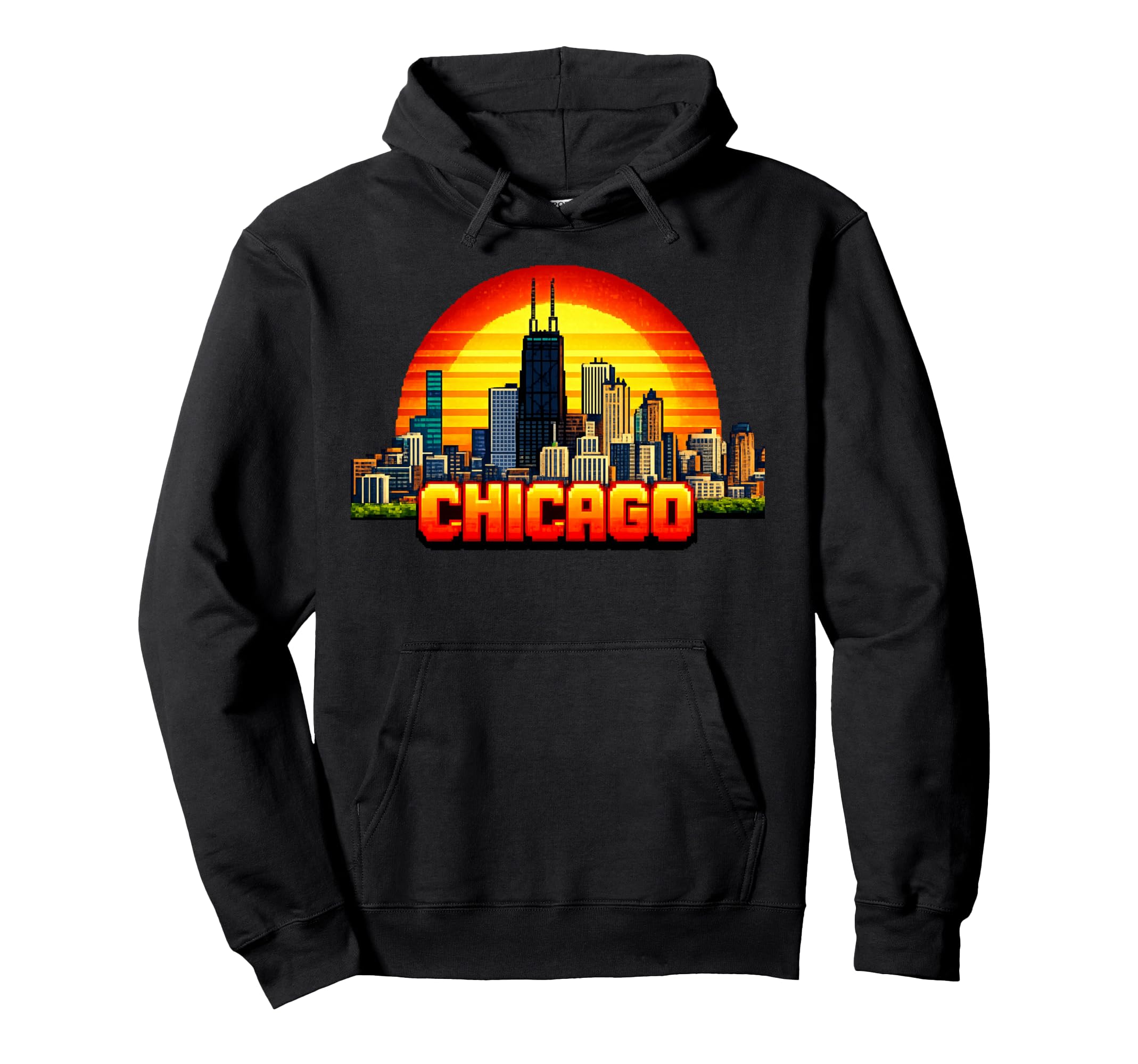 Chicago 8 Bit Video Arcade Gamer Gaming Hoodie - Graphic Print Men Women - T-Shirt, Sweatshirt, Hoodie