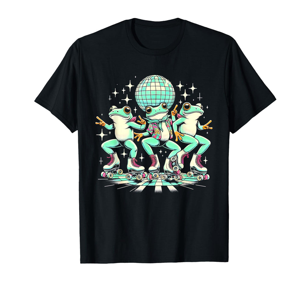70S Groovy Hippie Frogs Disco Roller T-Shirt - Aesthetic Graphic Unisex - T-Shirt, Sweatshirt, Hoodie