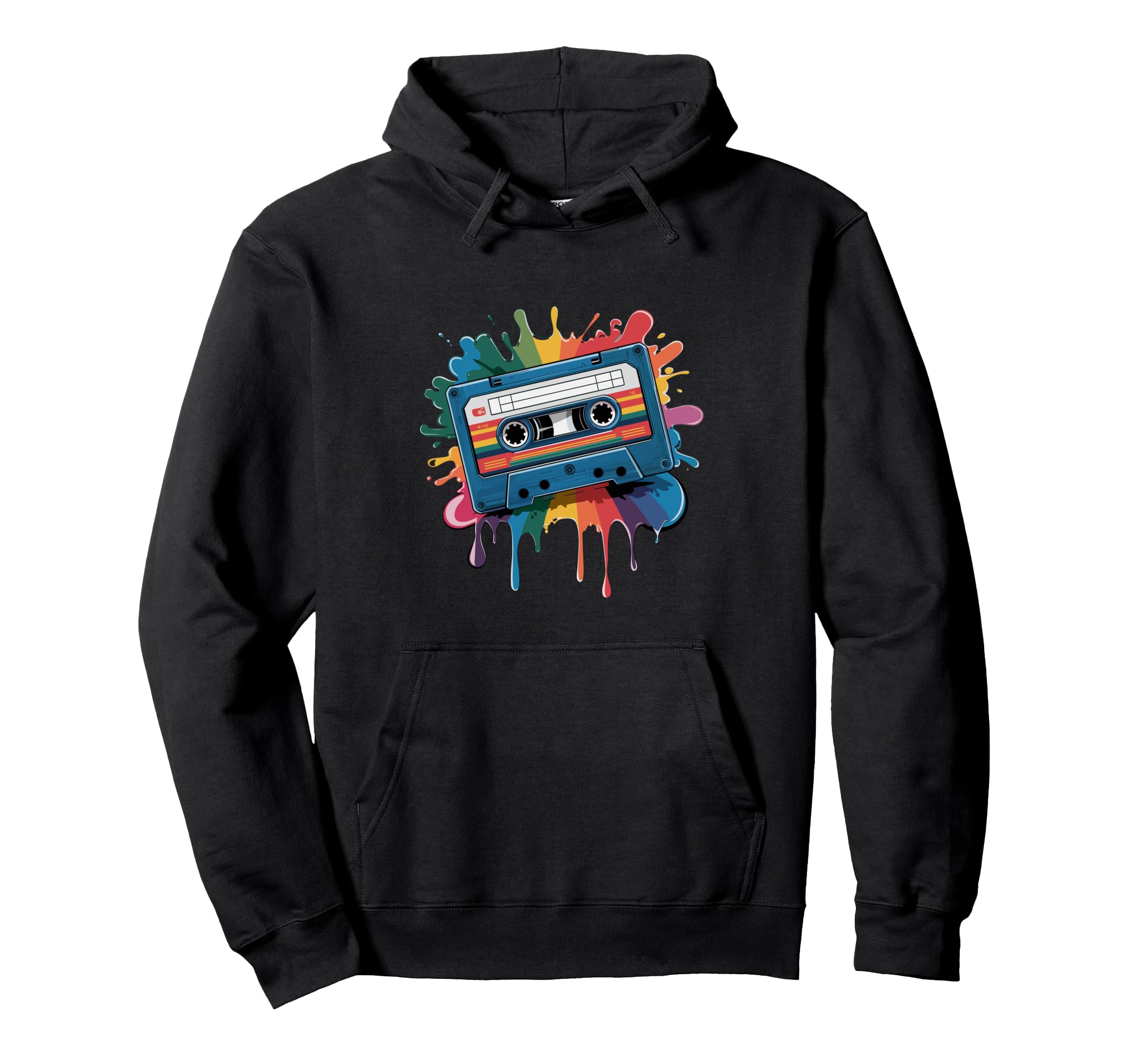 80S Cassette Splash Cassette Tape Hoodie - Unique Graphic for Adults - T-Shirt, Sweatshirt, Hoodie