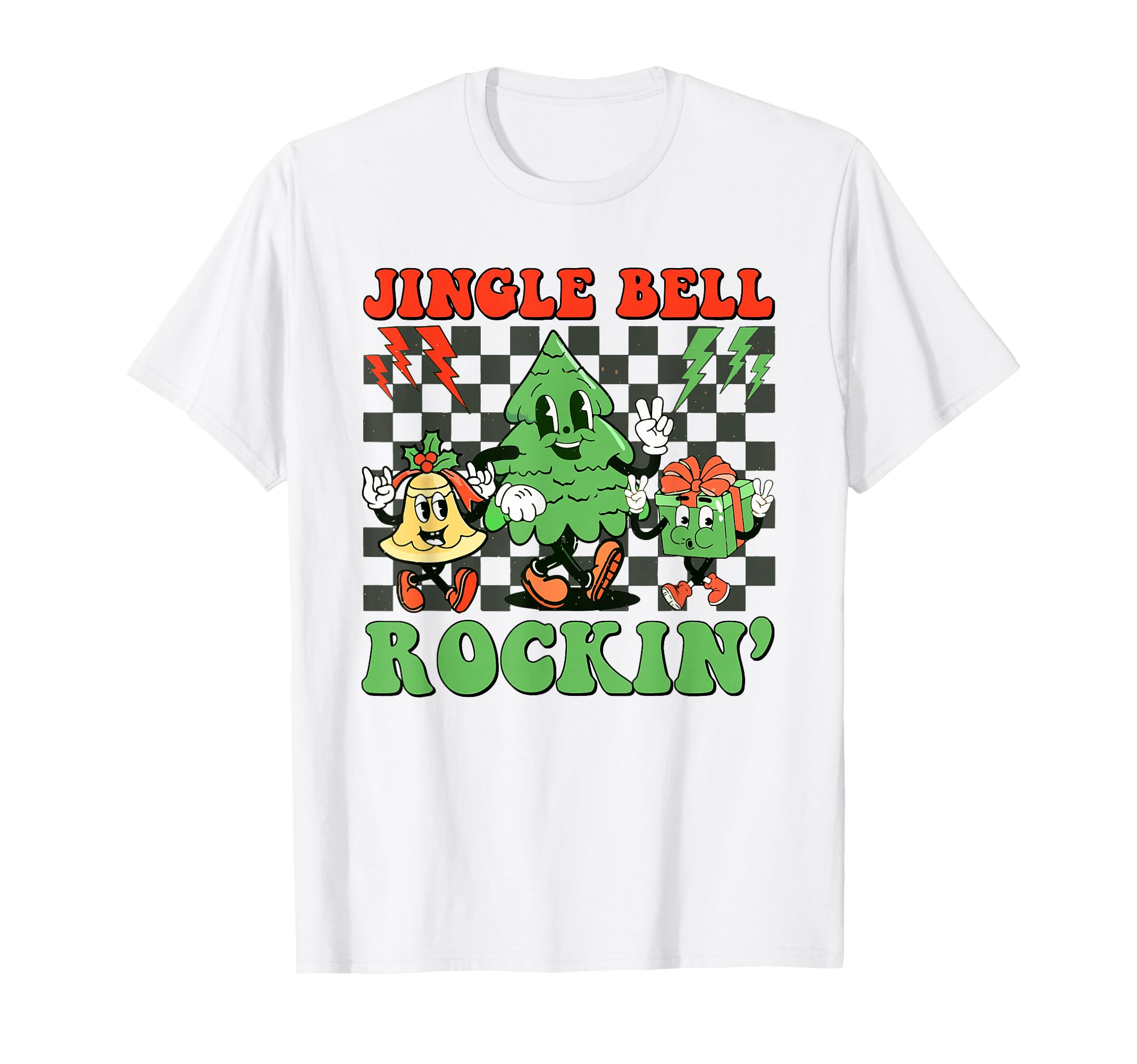 Checkered Jingle Bell Rockin Tree Rock T-Shirt - Graphic Print Men Women - T-Shirt, Sweatshirt, Hoodie