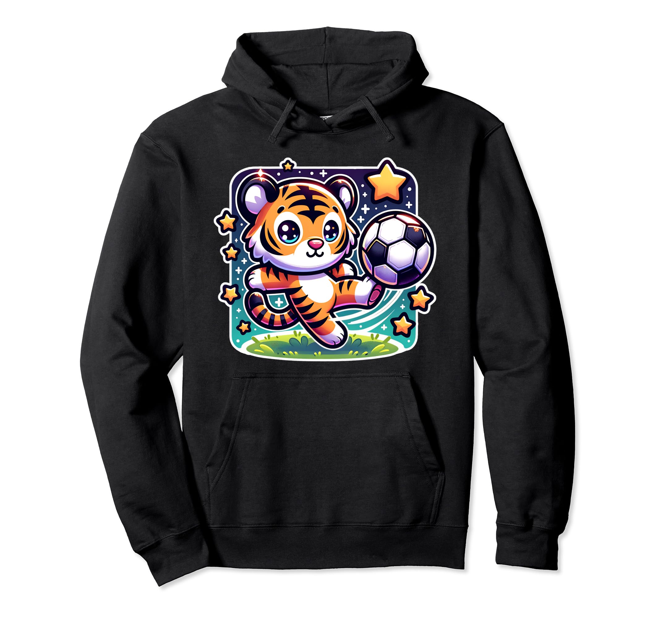 Tiger Soccer Player Kicking Soccer Ball Hoodie - Aesthetic Graphic Unisex - T-Shirt, Sweatshirt, Hoodie