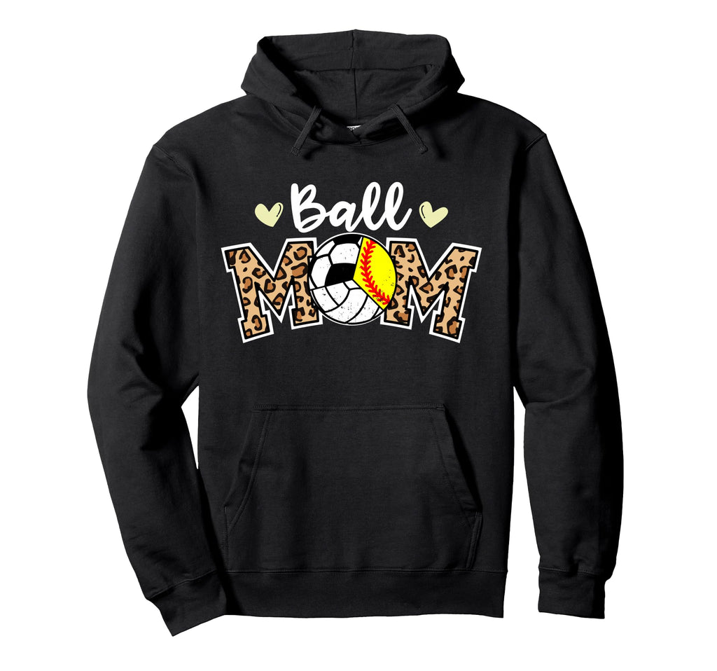 Ball Mom Leopard Softball Hoodie - Fun Novelty Design for Adults - T-Shirt, Sweatshirt, Hoodie