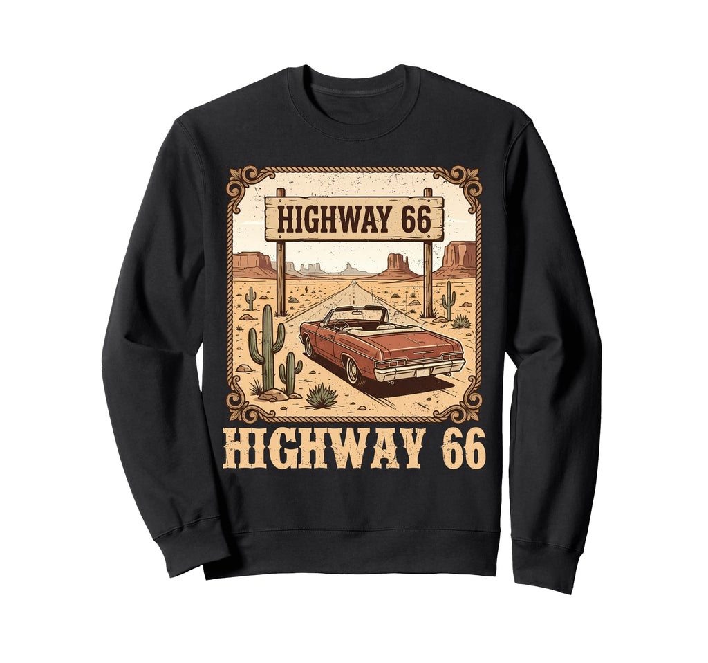 Highway 66 Historic Road American Sweatshirt - Unique Graphic for Adults - T-Shirt, Sweatshirt, Hoodie
