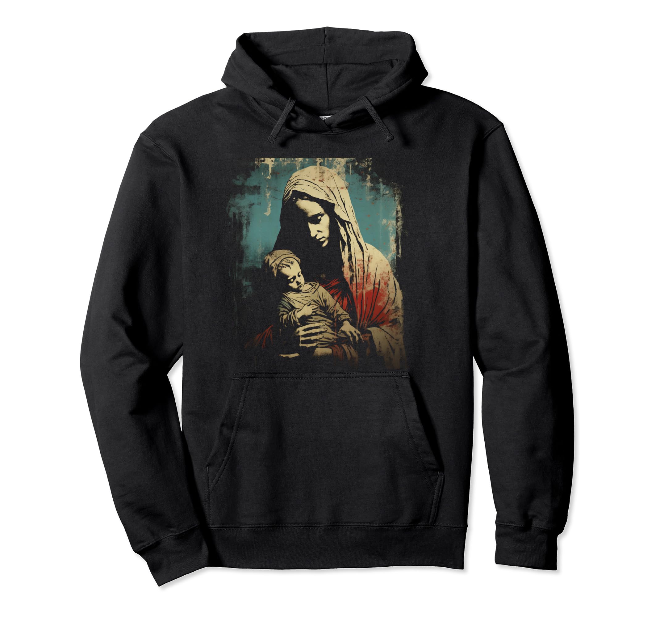 Mary Jesus Distressed 90S Goth Hoodie - Casual Everyday Wear Men Women - T-Shirt, Sweatshirt, Hoodie